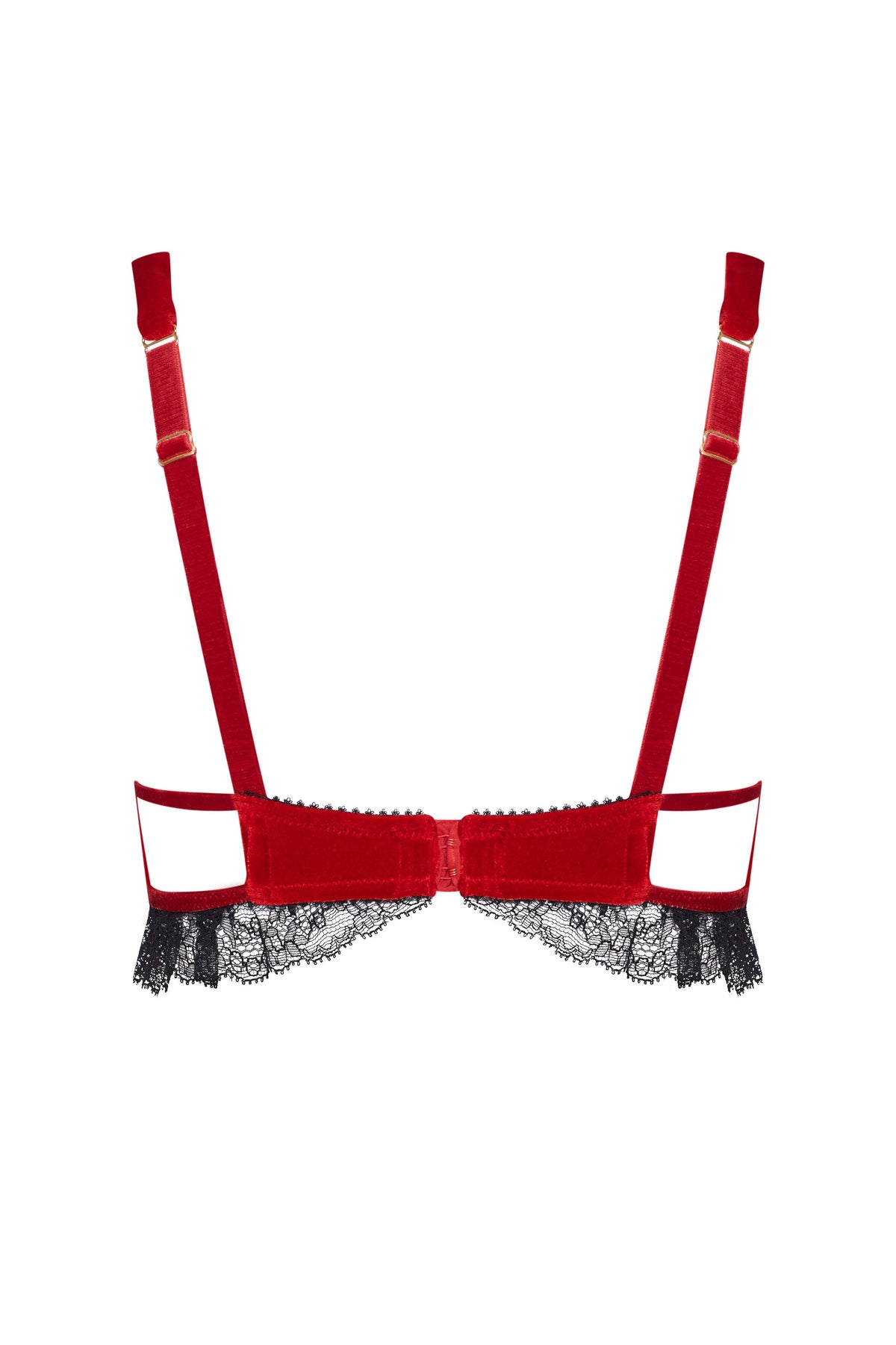 Red velvet open-cup bra