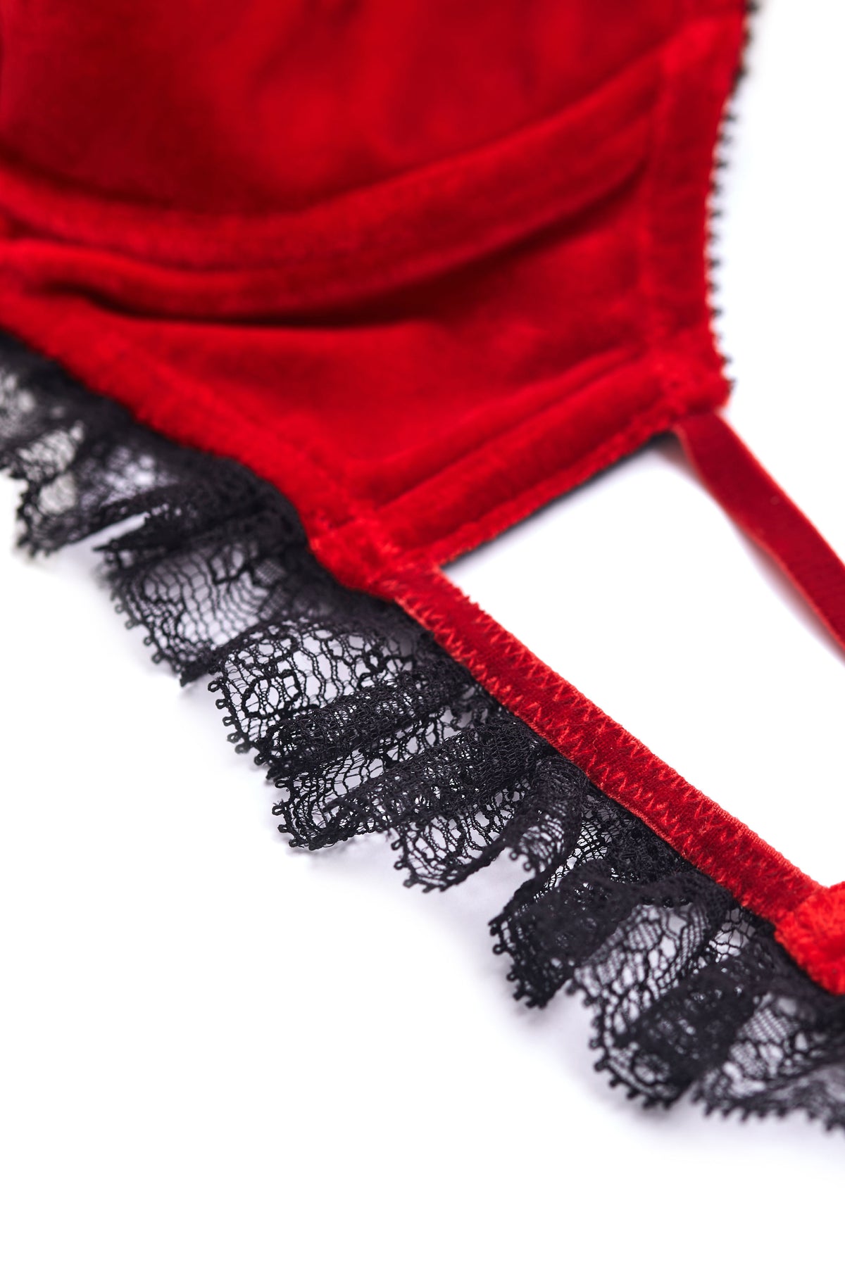 Red velvet open-cup bra