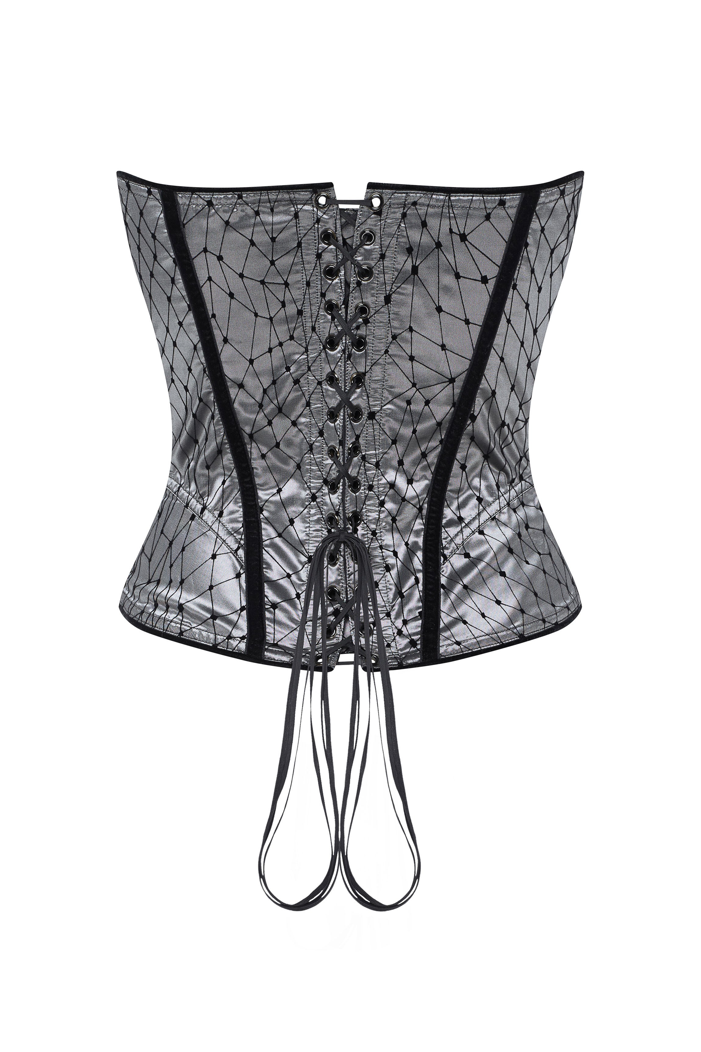 Corset gris floqué velours noir MALIA