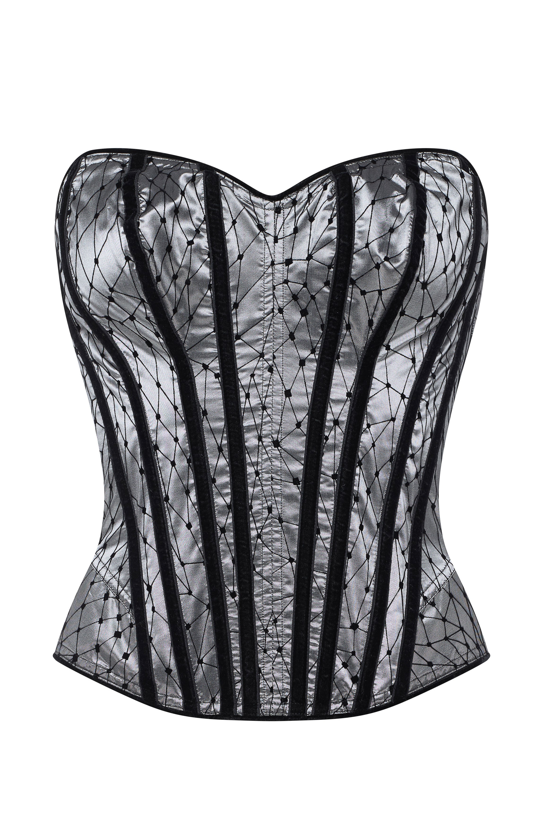 Corset gris floqué velours noir MALIA