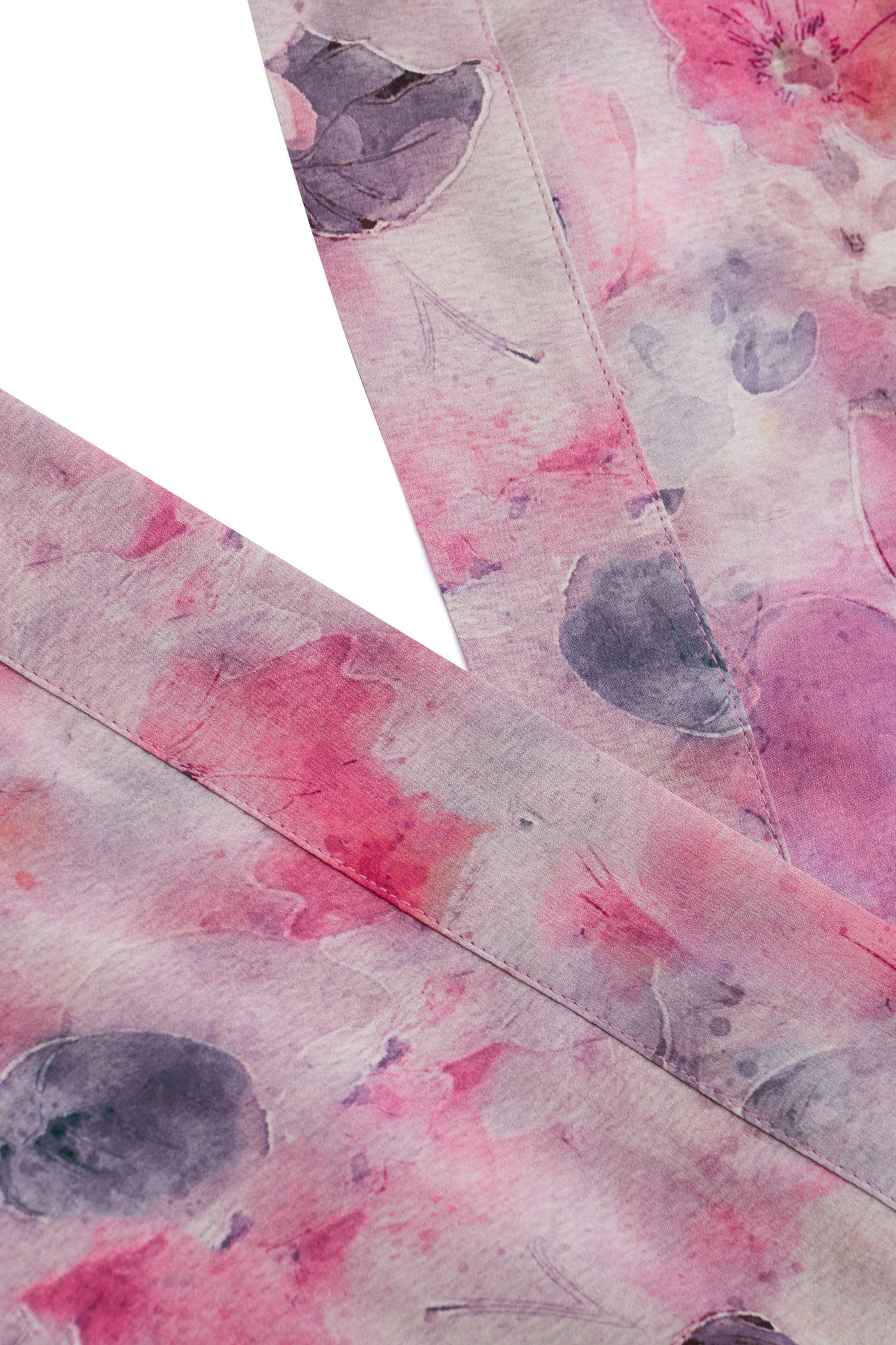 Kimono soie court rose fleurie