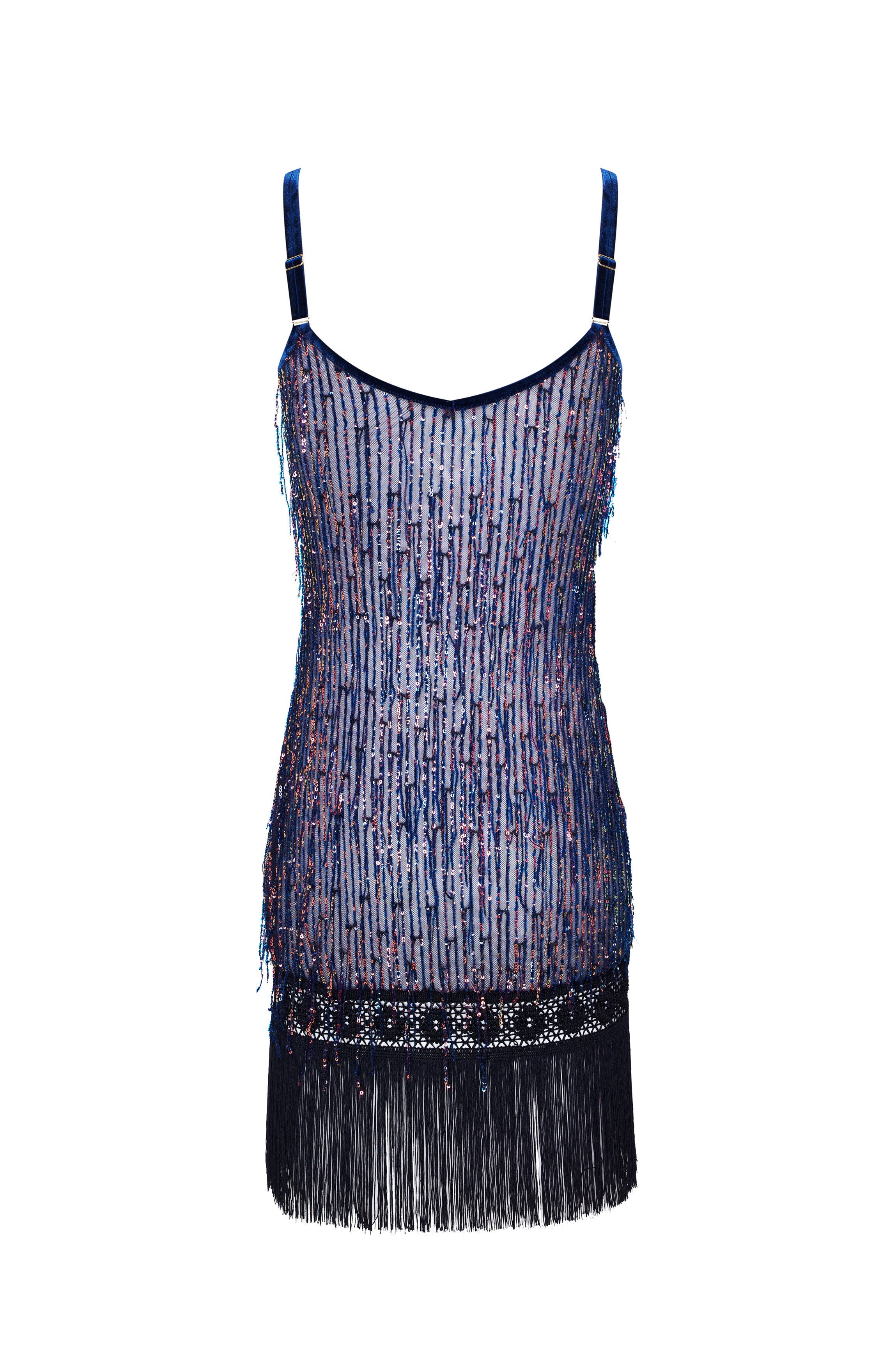 Robe CHARLESTON à franges bleues