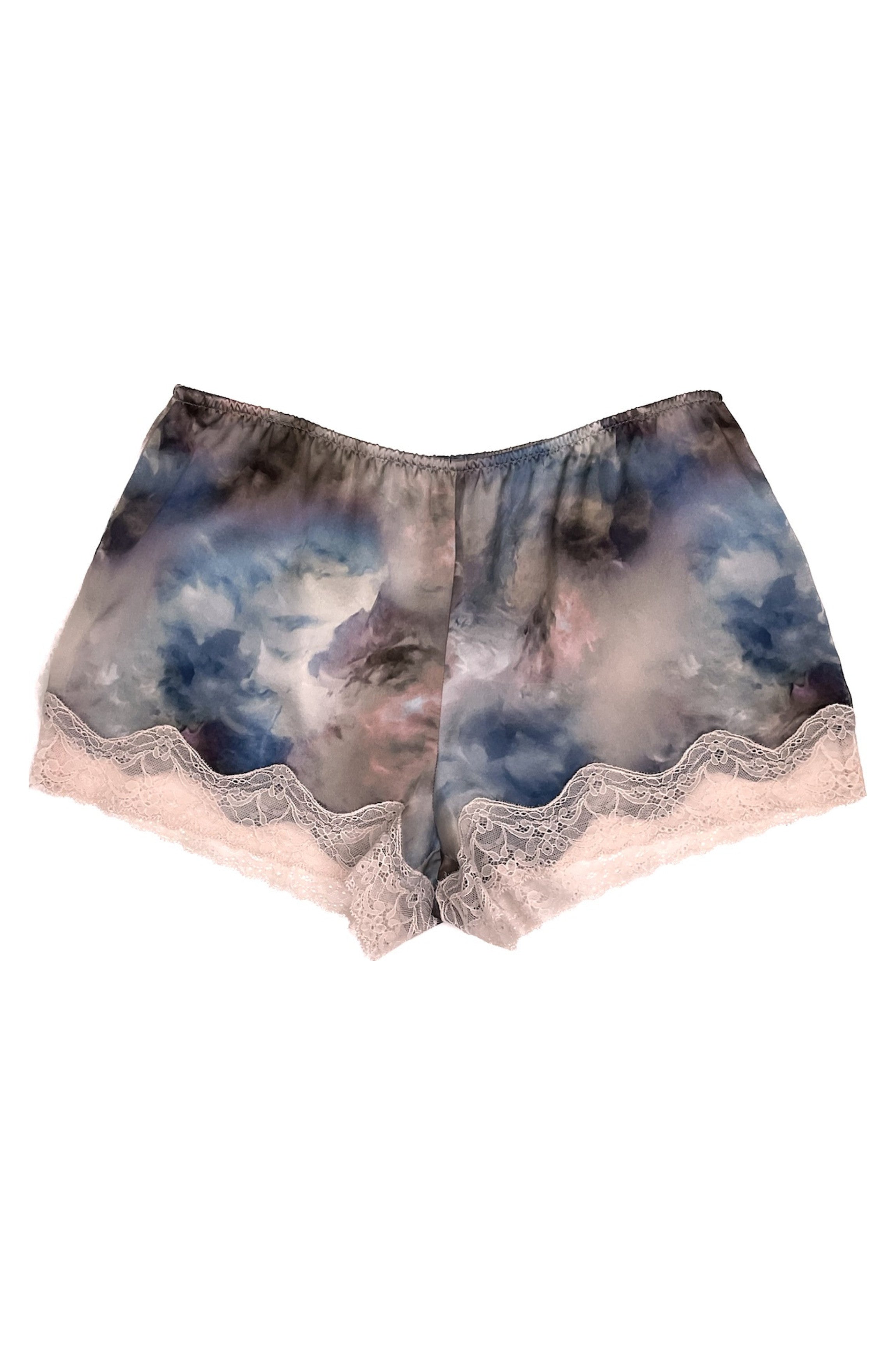 Short en soie bleu-gris