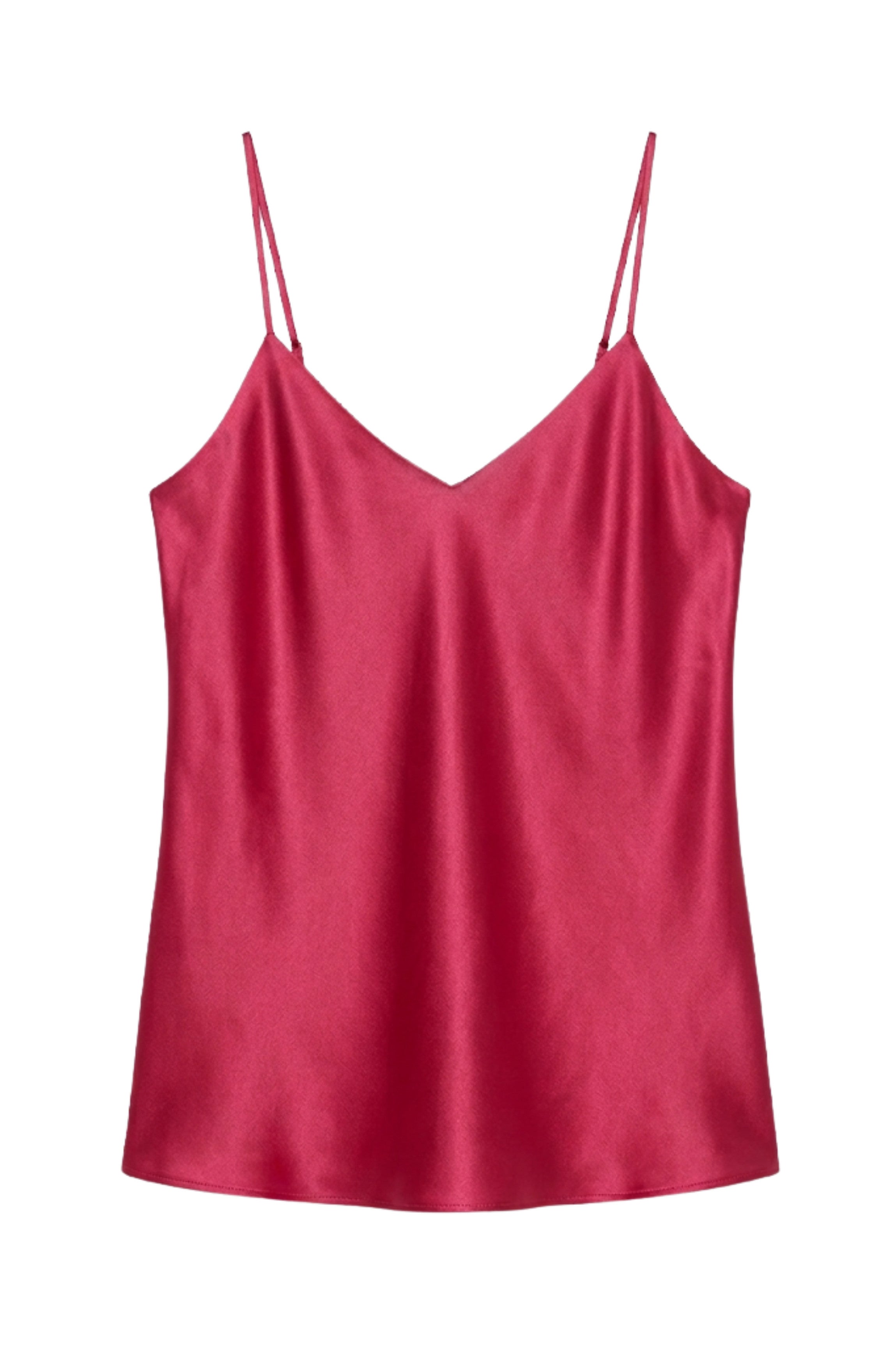 Top en soie rose framboise fines bretelles