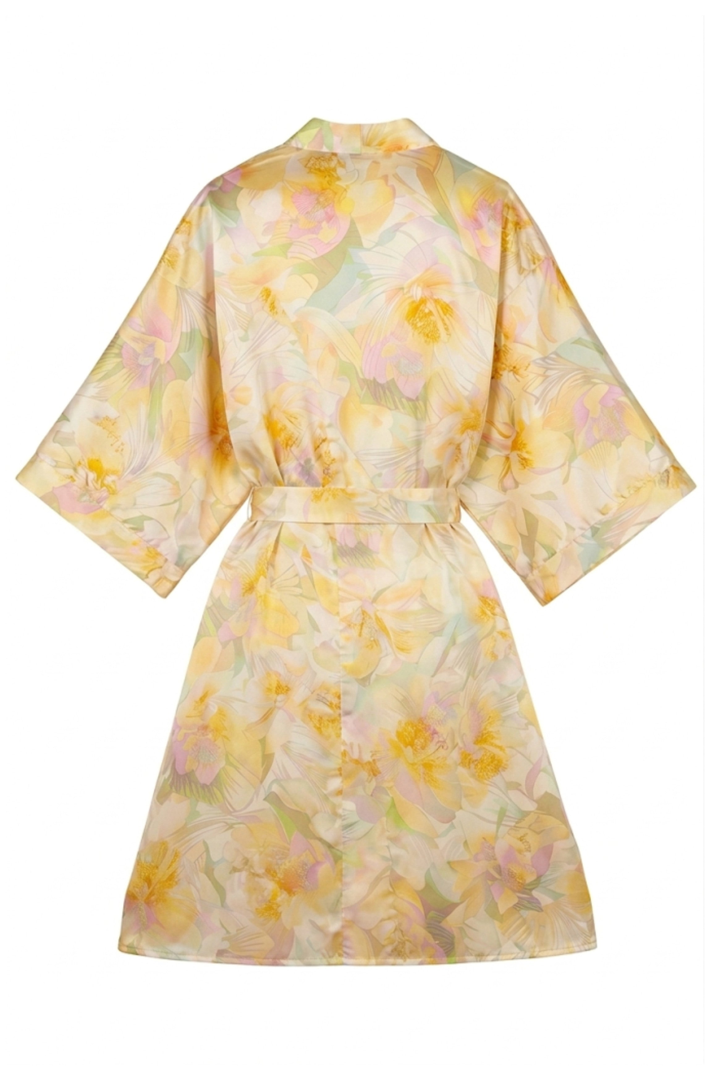 Kimono long en soie jaune