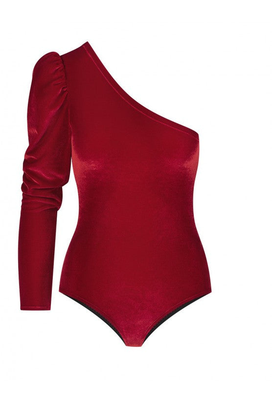 Body velours rouge épaule nue