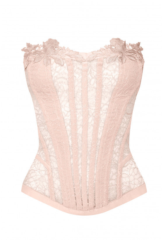 Corset blush dentelle chantilly MALIA