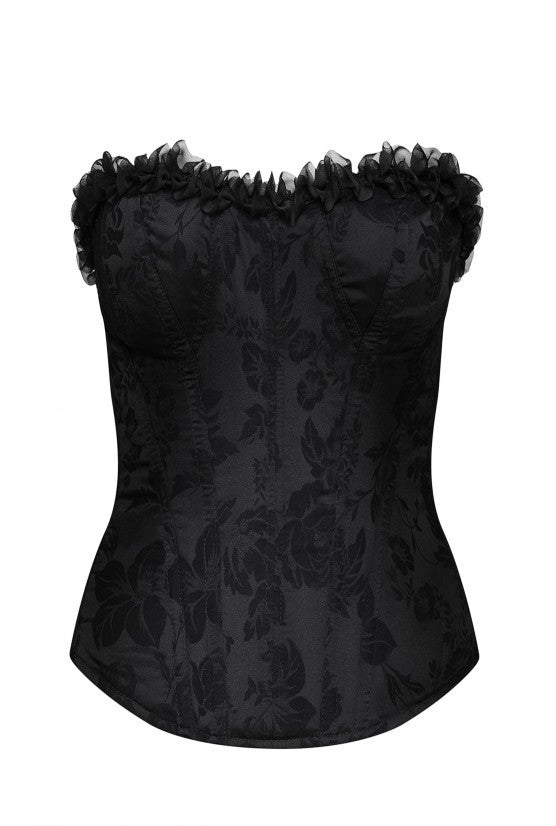 Corset noir satin broché DIVA