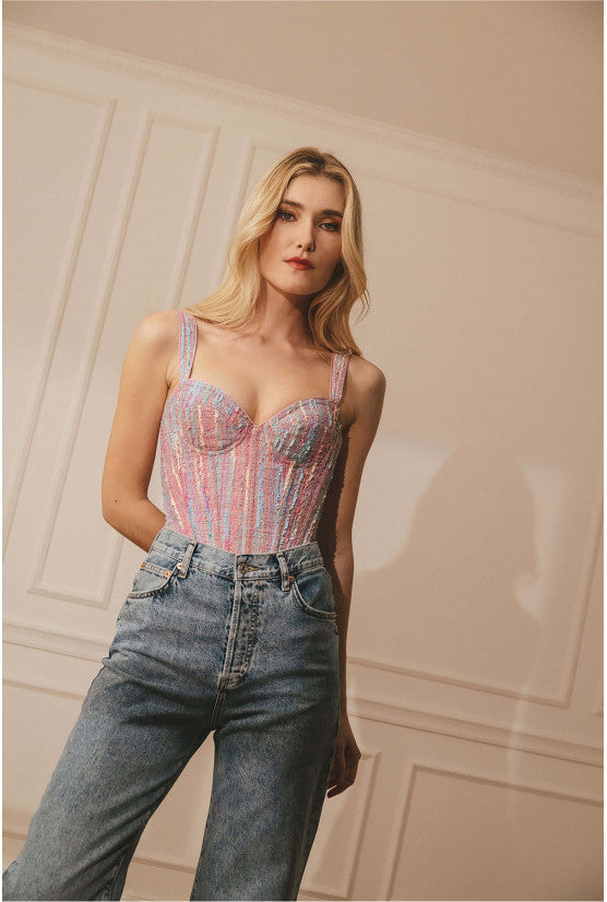 Corset rose tweed ASTRID