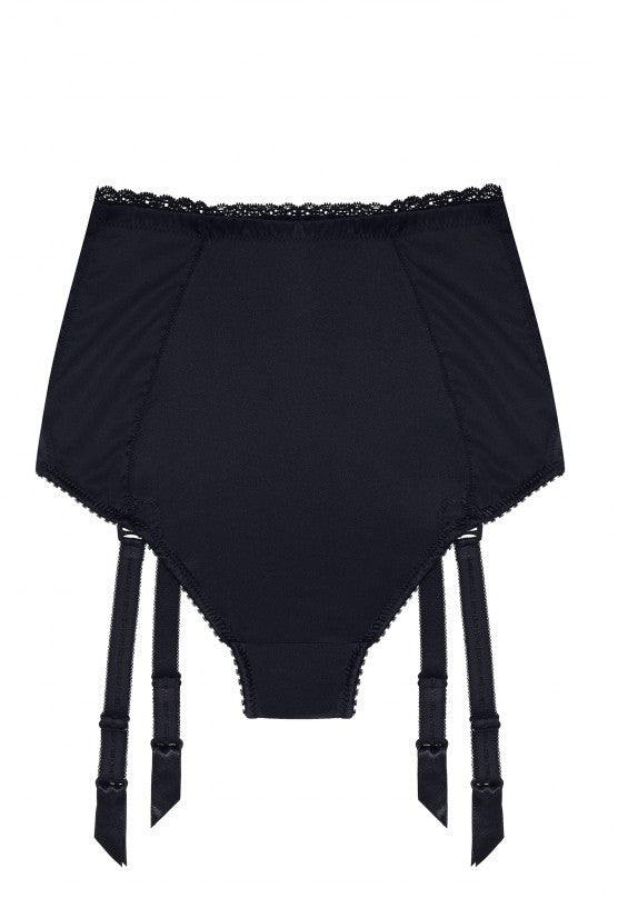 Culotte haute satin noir à jarretelles "Gina"