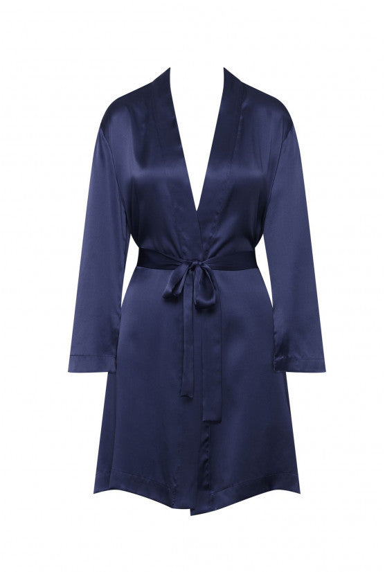 Peignoir soie bleu marine