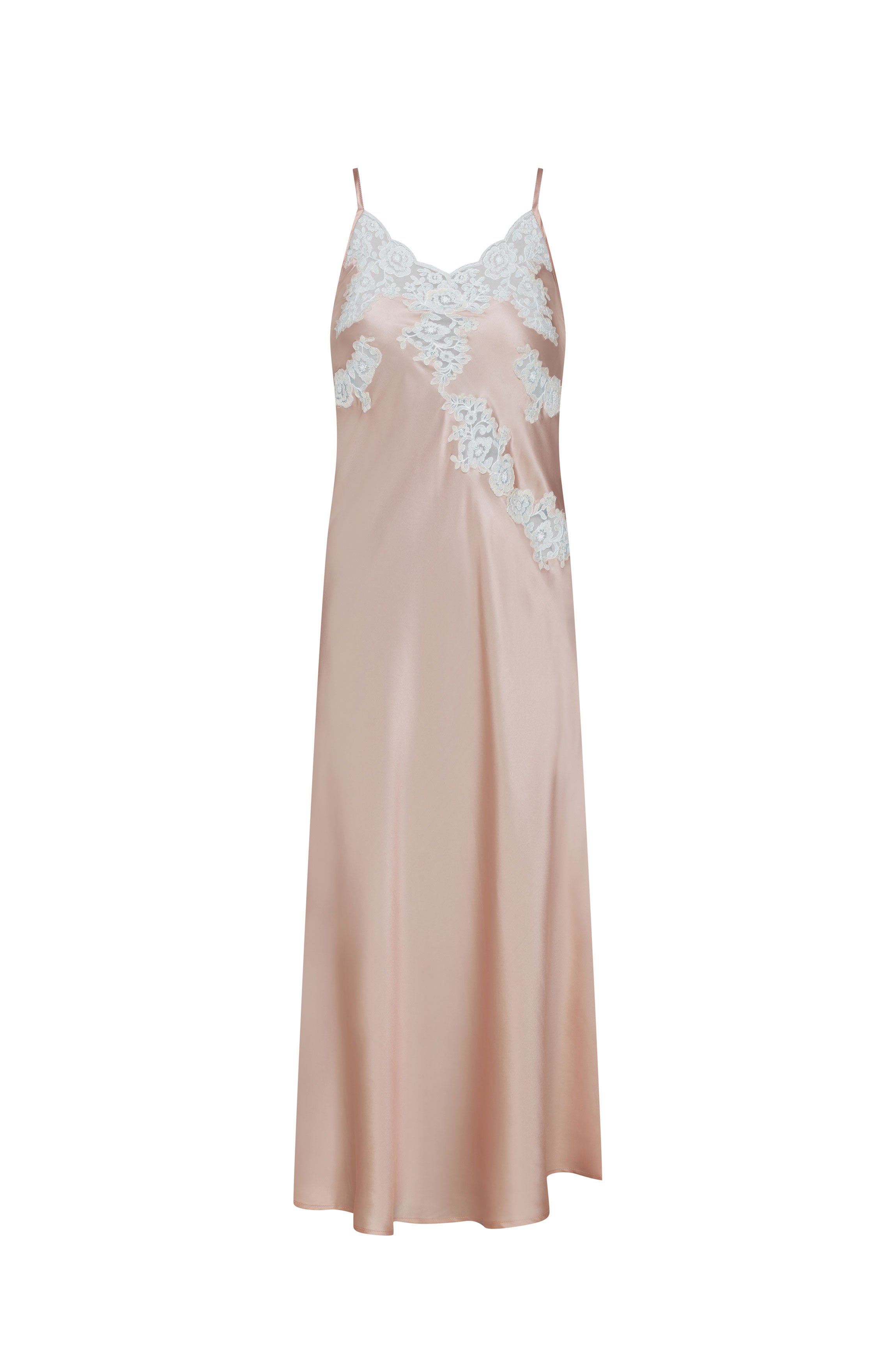 Chemise de nuit soie rose poudrée