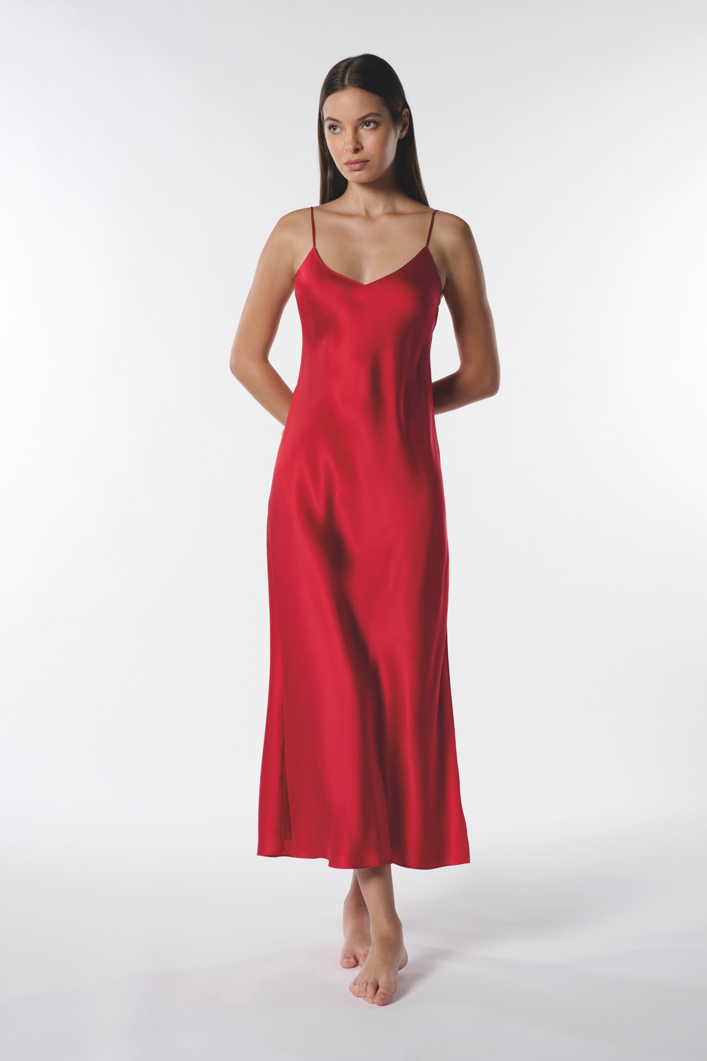 Chemise de nuit soie rouge