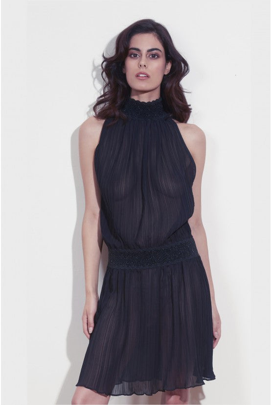 Robe ANGELA mousseline plissée noire