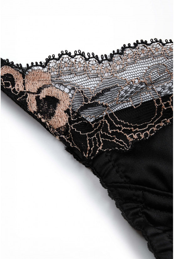 Soutien-gorge pigeonnant dentelle noire/beige "Rama"