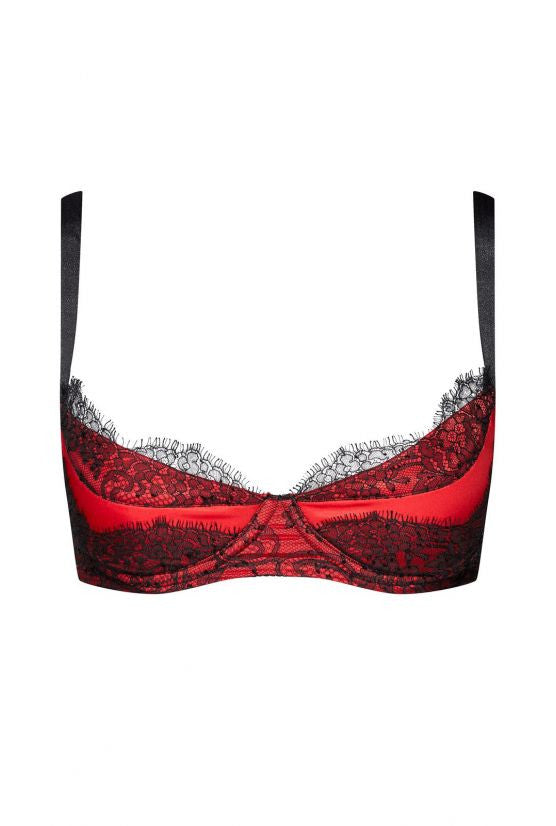 Soutien-gorge pigeonnant satin rouge et dentelle "Rama2"