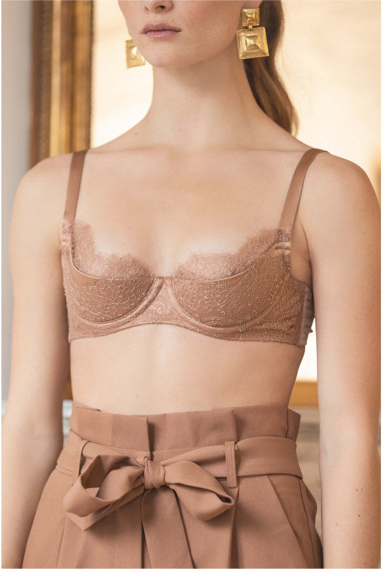 Soutien-gorge pigeonnant soie nude dorée "Rama"
