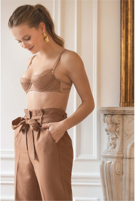 Soutien-gorge pigeonnant soie nude dorée "Rama"