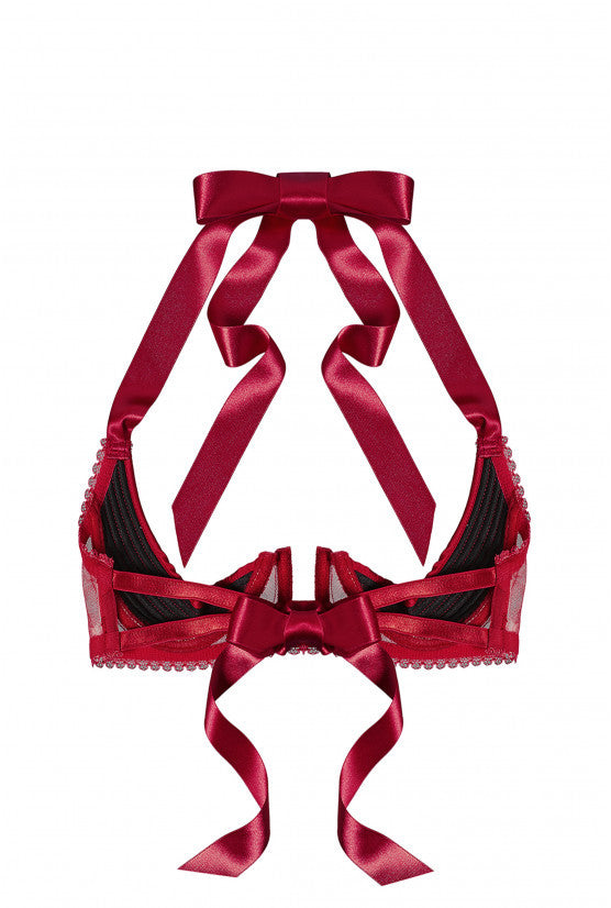 Soutien-gorge sein nu satin rouge à nouer