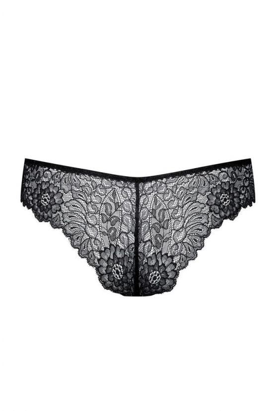 Tanga satin et dentelle noir