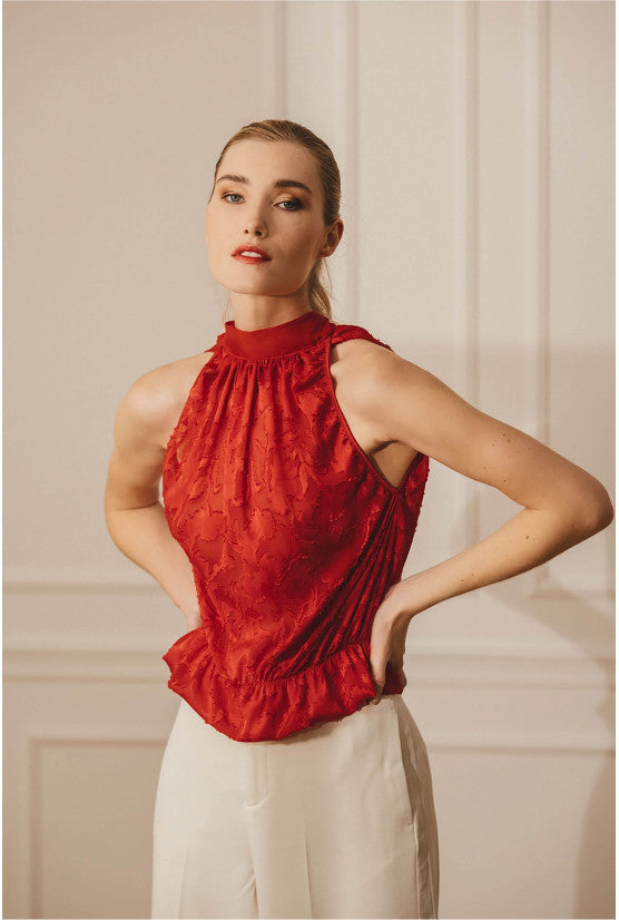 Top OLIVIA dévoré rouge