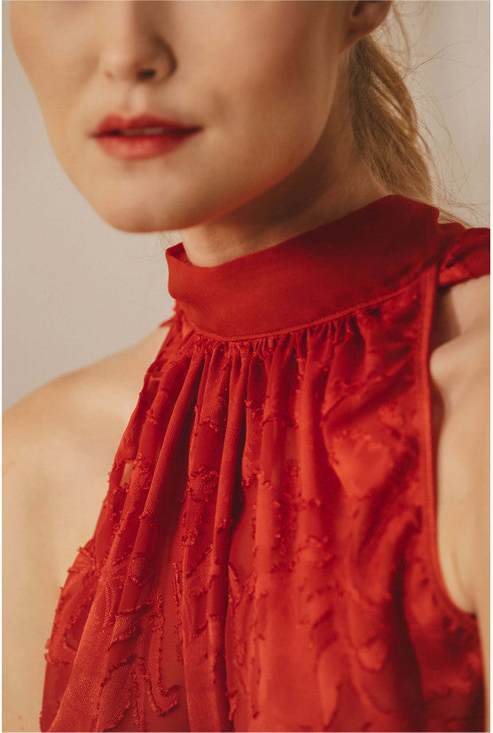 Top OLIVIA dévoré rouge