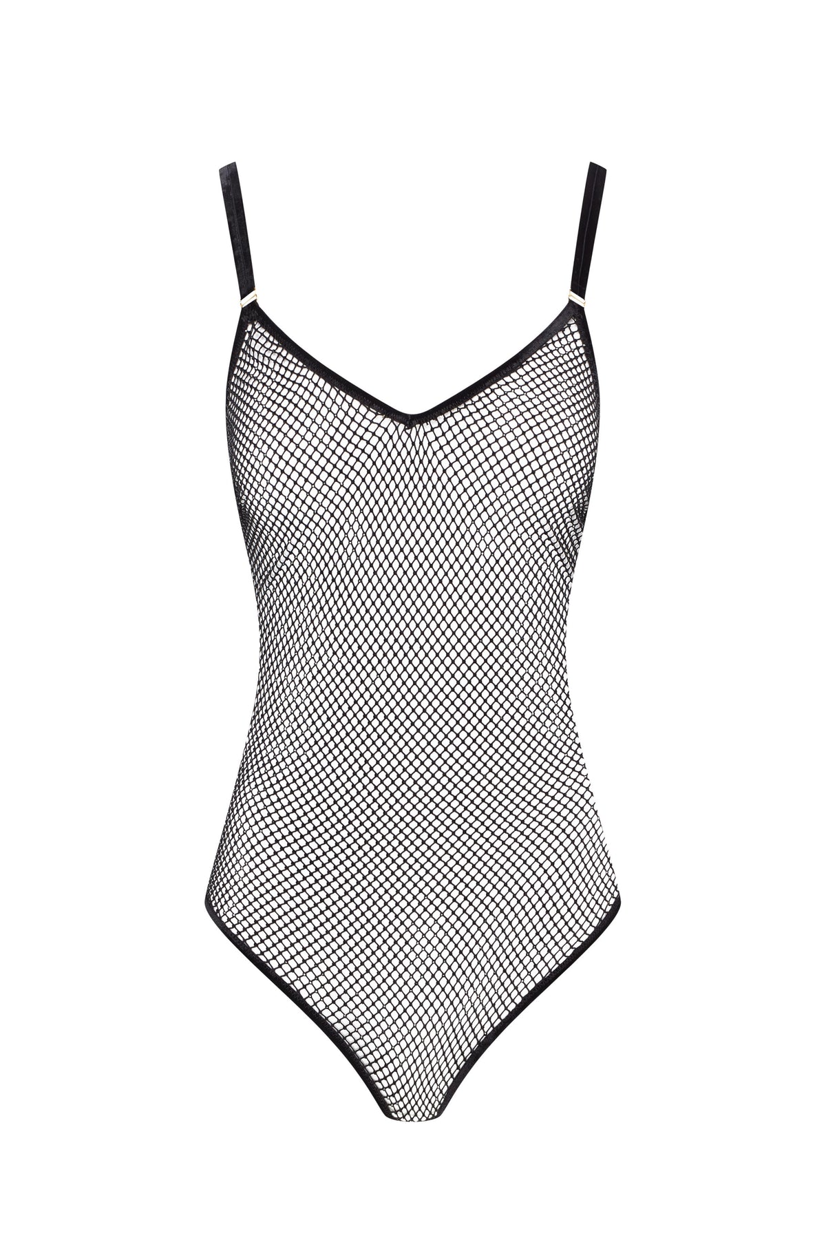 Iridescent black fishnet bodysuit