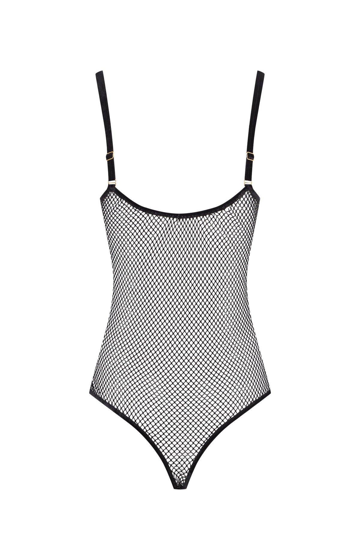 Iridescent black fishnet bodysuit