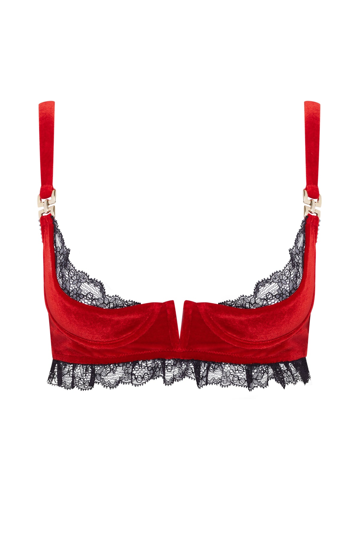 Red velvet open-cup bra