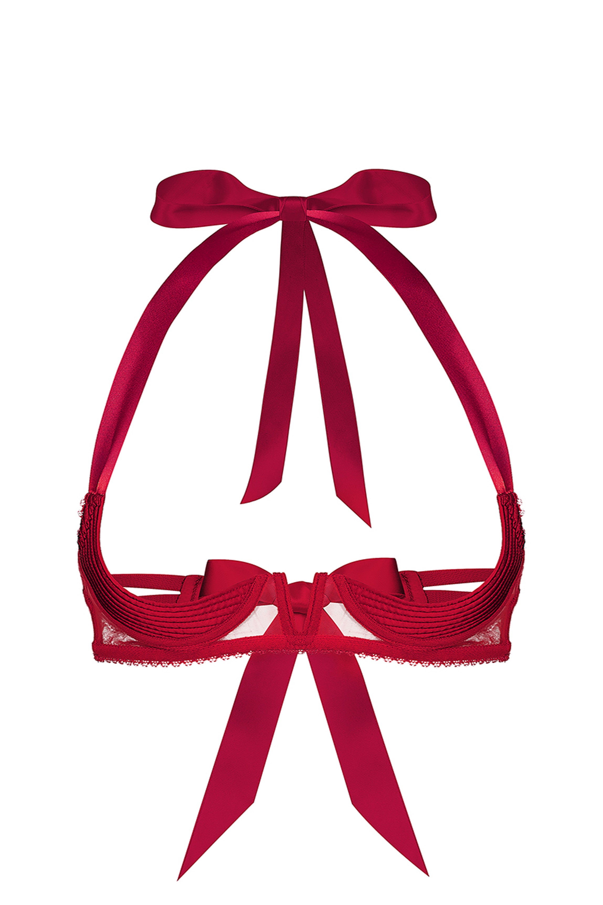 Soutien-gorge sein nu satin rouge à nouer
