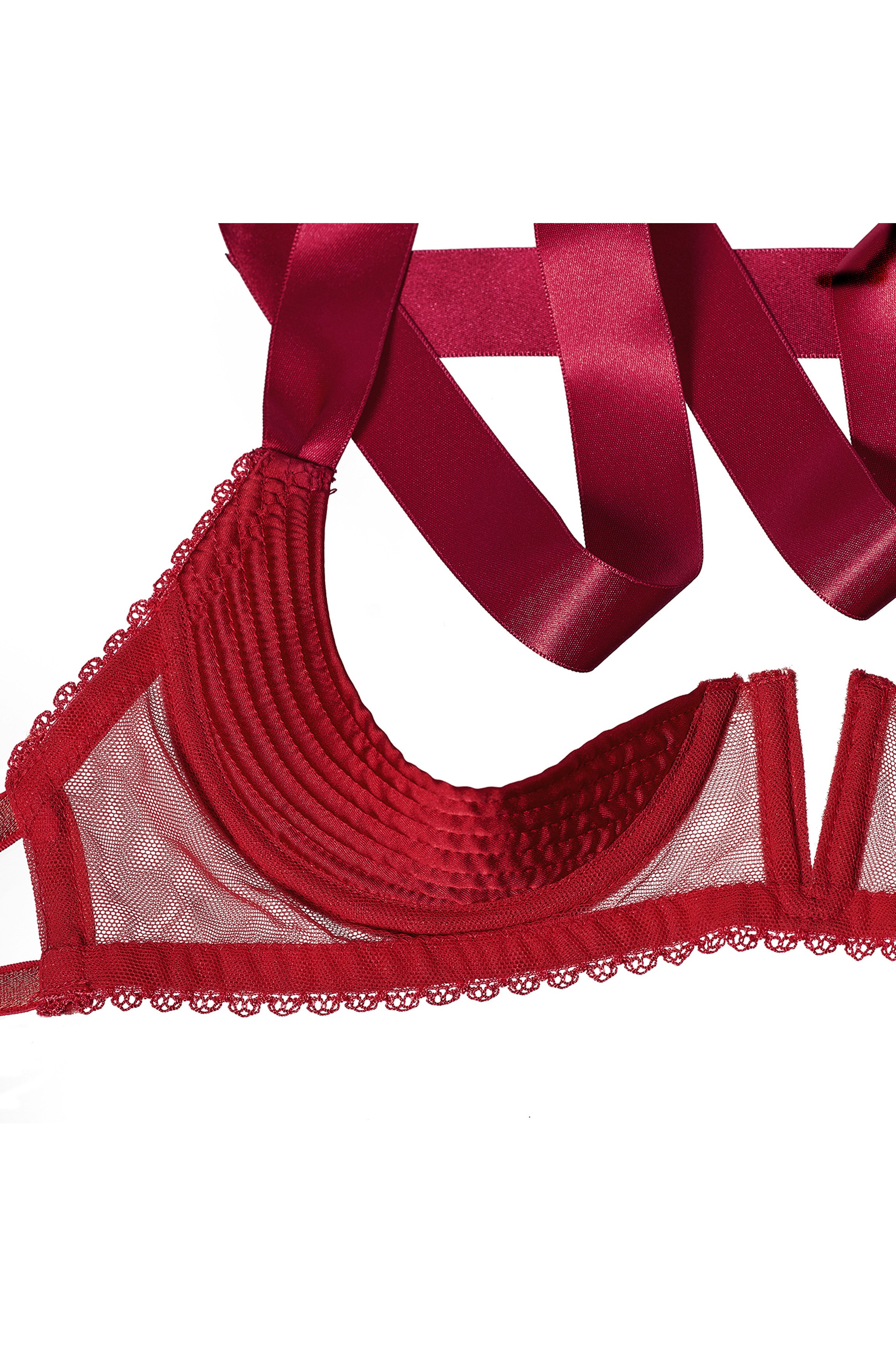 Soutien-gorge sein nu satin rouge à nouer