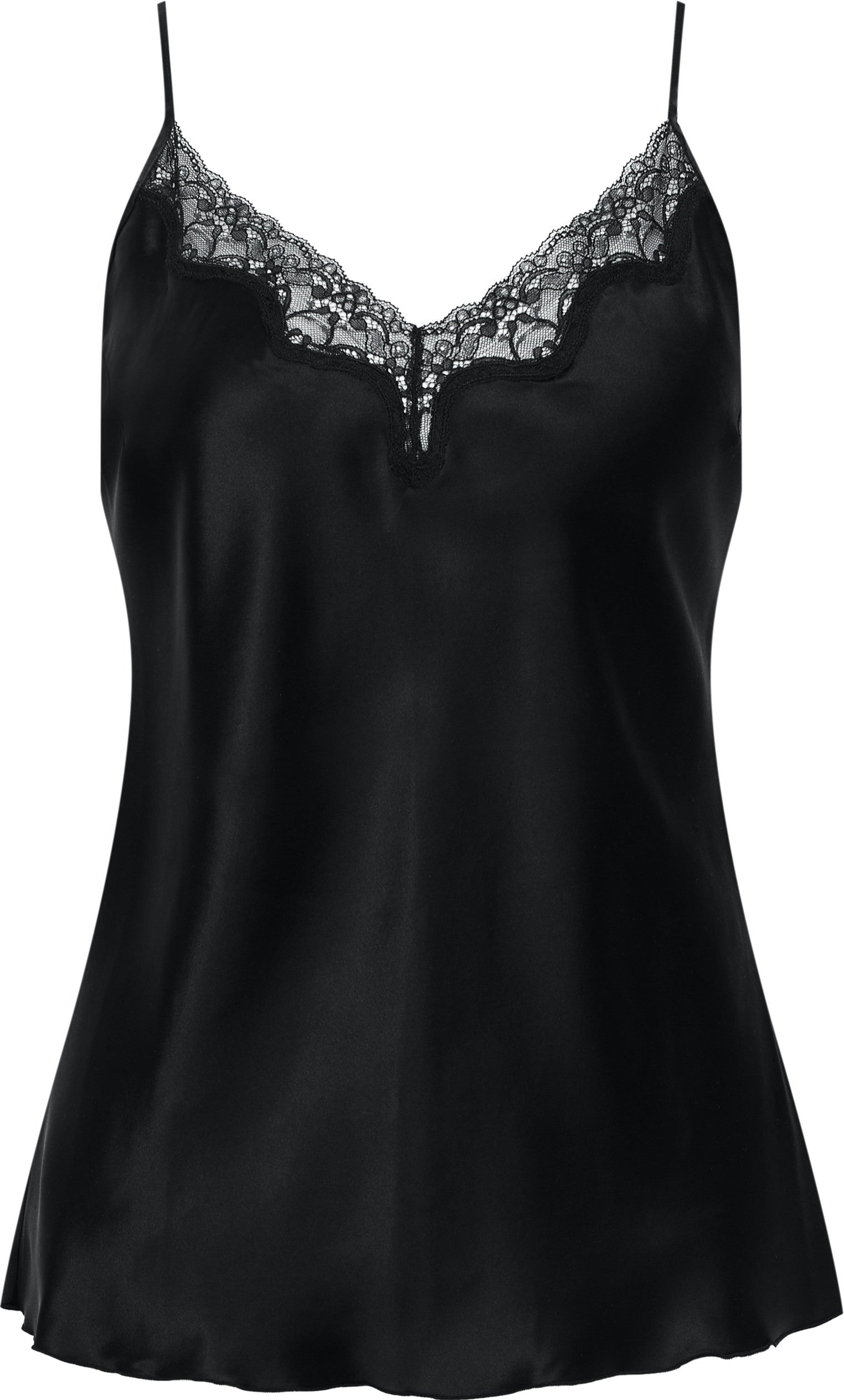 Schwarzes Seidentop und Shorts