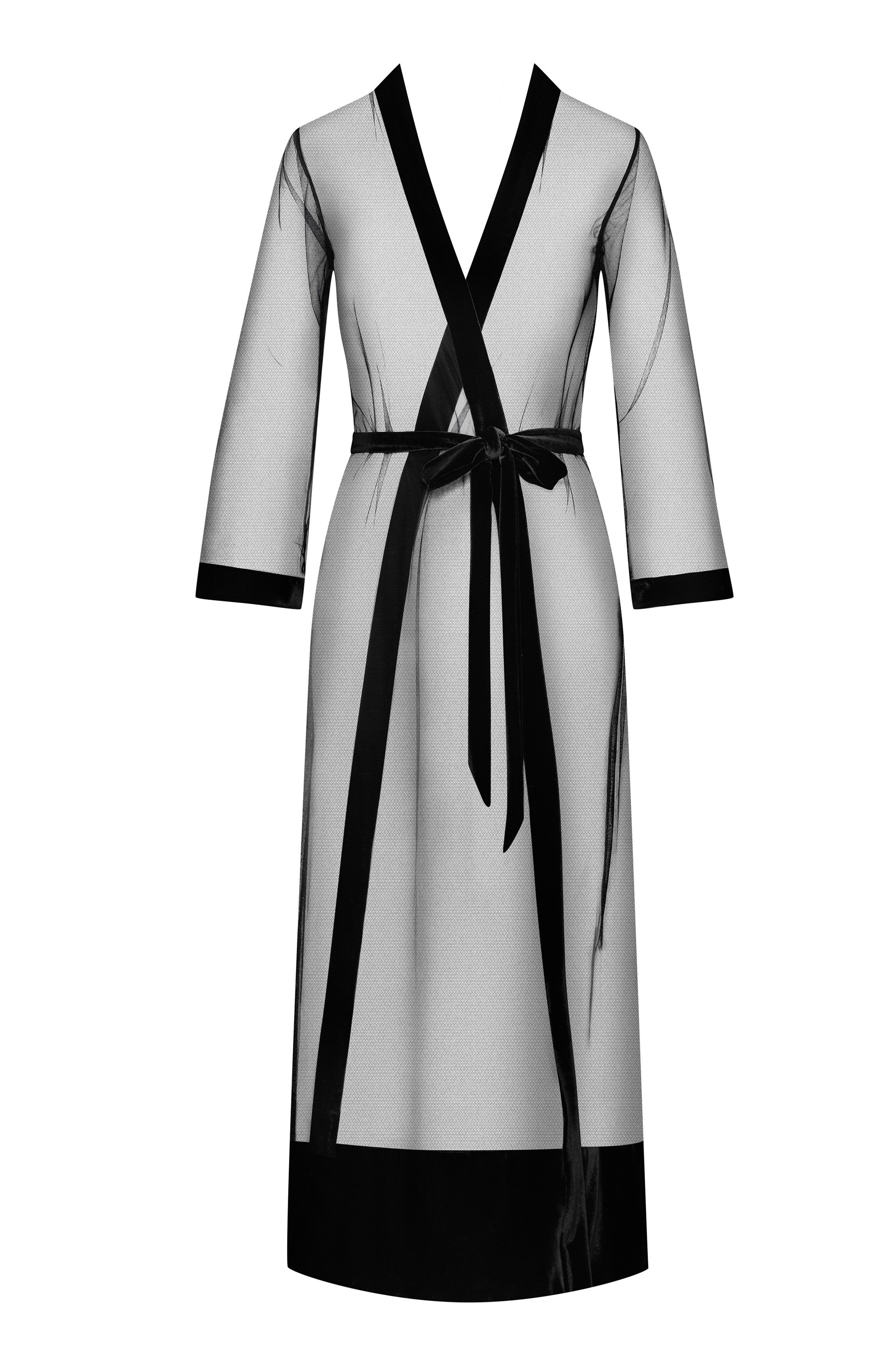 Langer Kimono aus Tüll und Samt