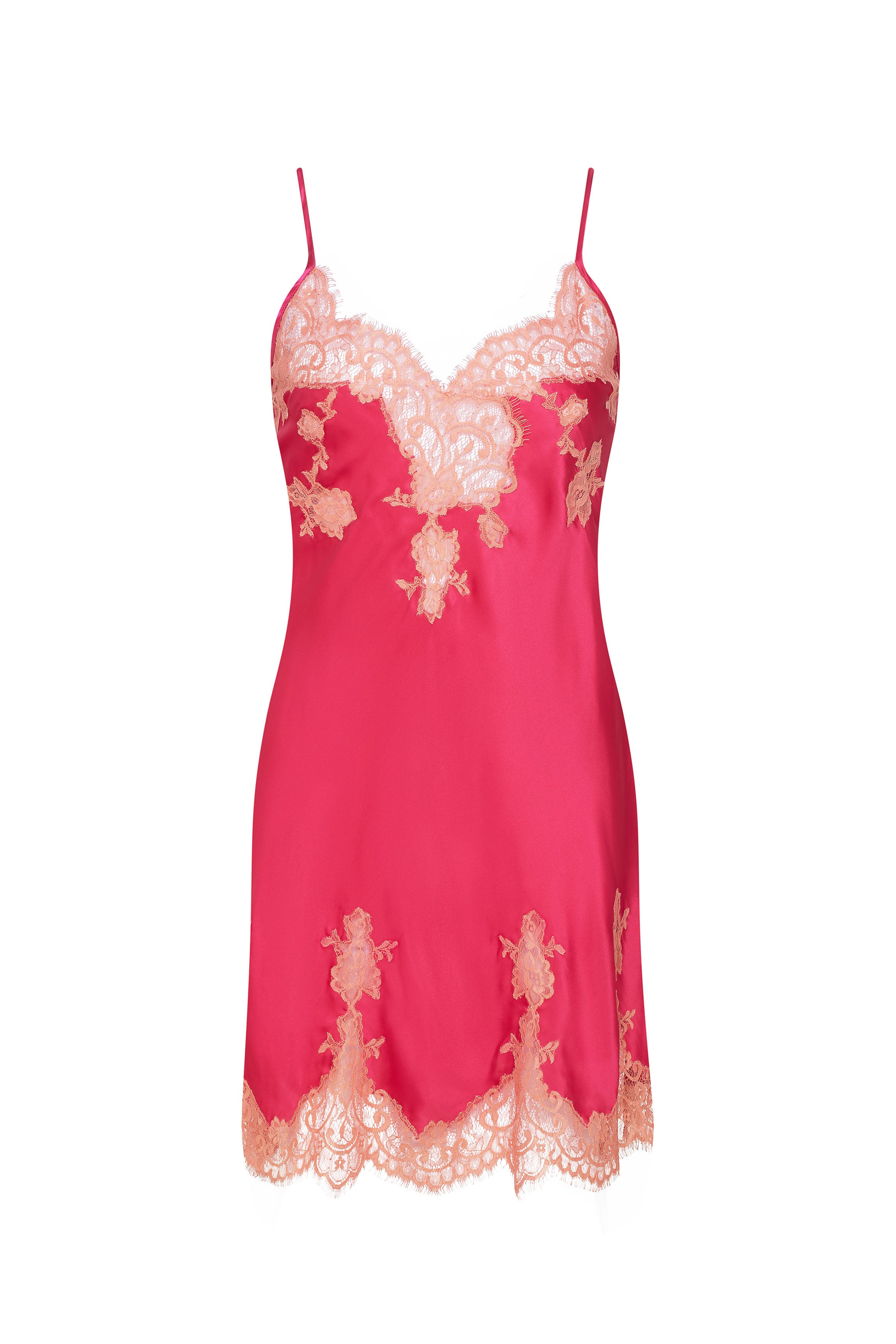 Nuisette soie rose dentelle corail