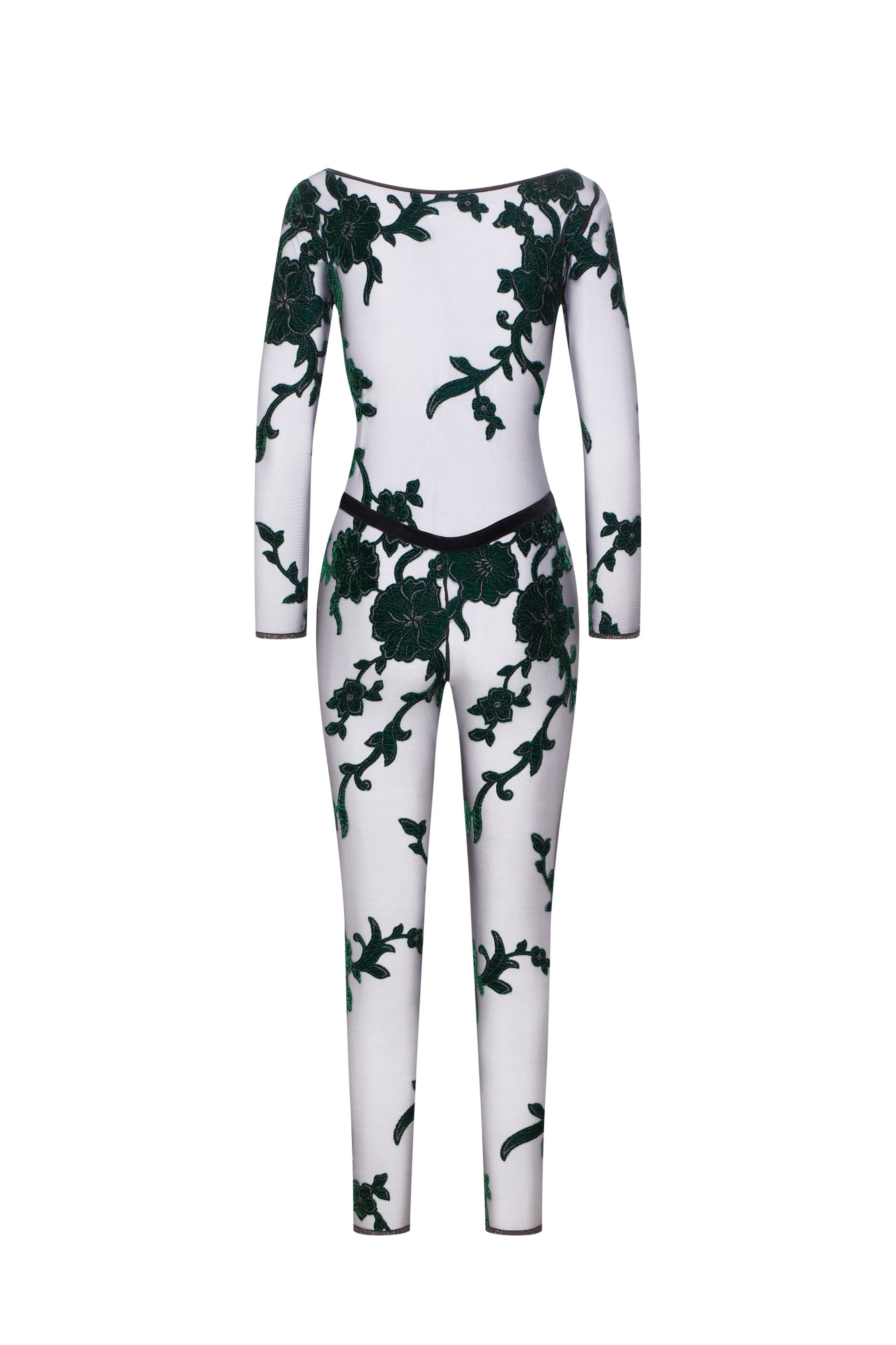Combinason fleurs velours vert
