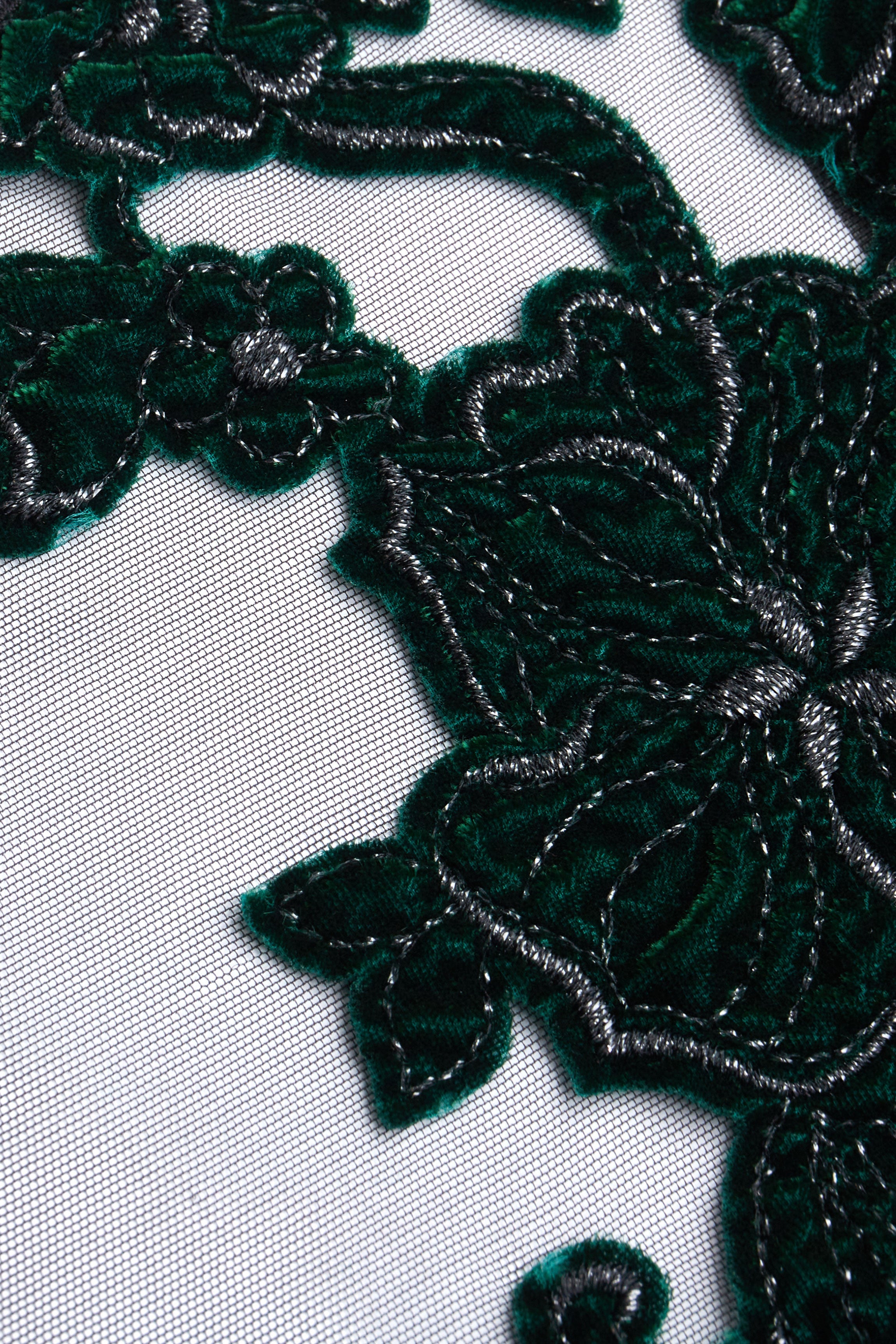 Combinason fleurs velours vert