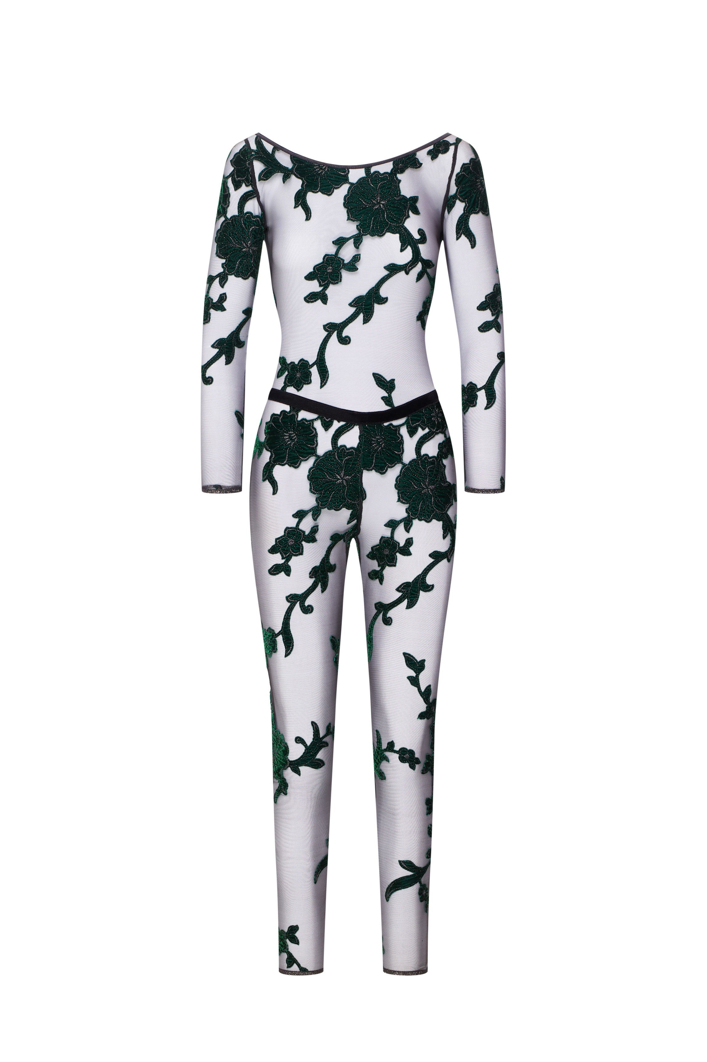 Combinason fleurs velours vert