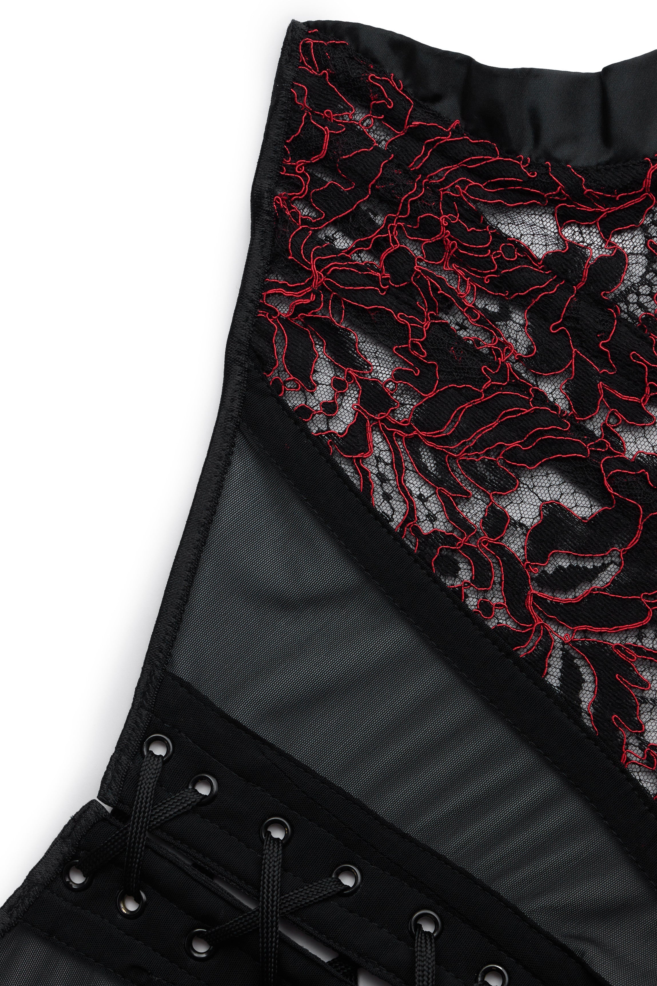 Corset noir sein nu dentelle rouge ZULA