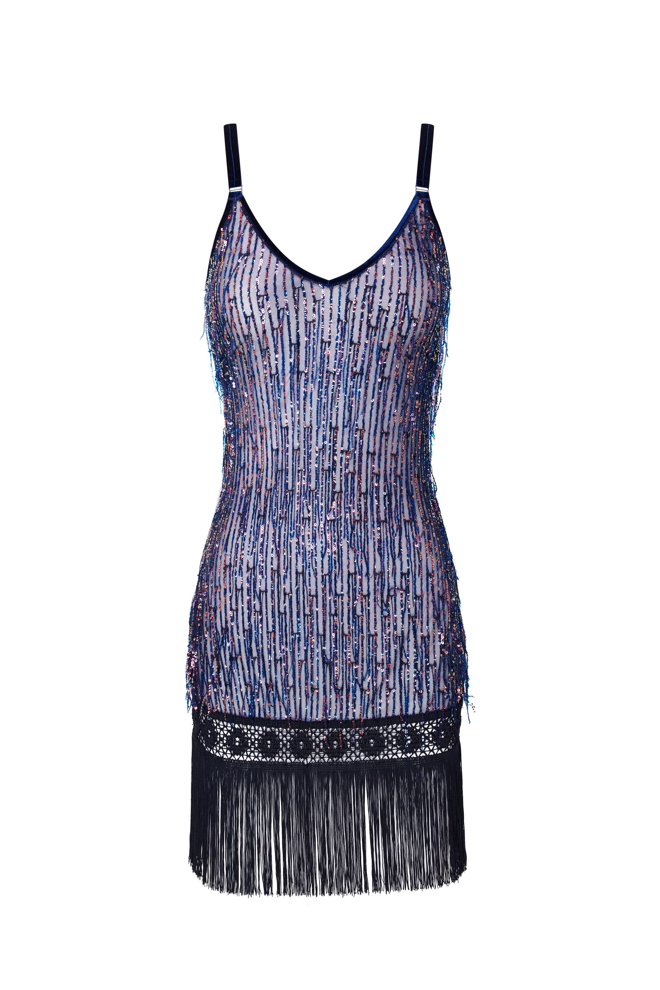 Robe CHARLESTON à franges bleues