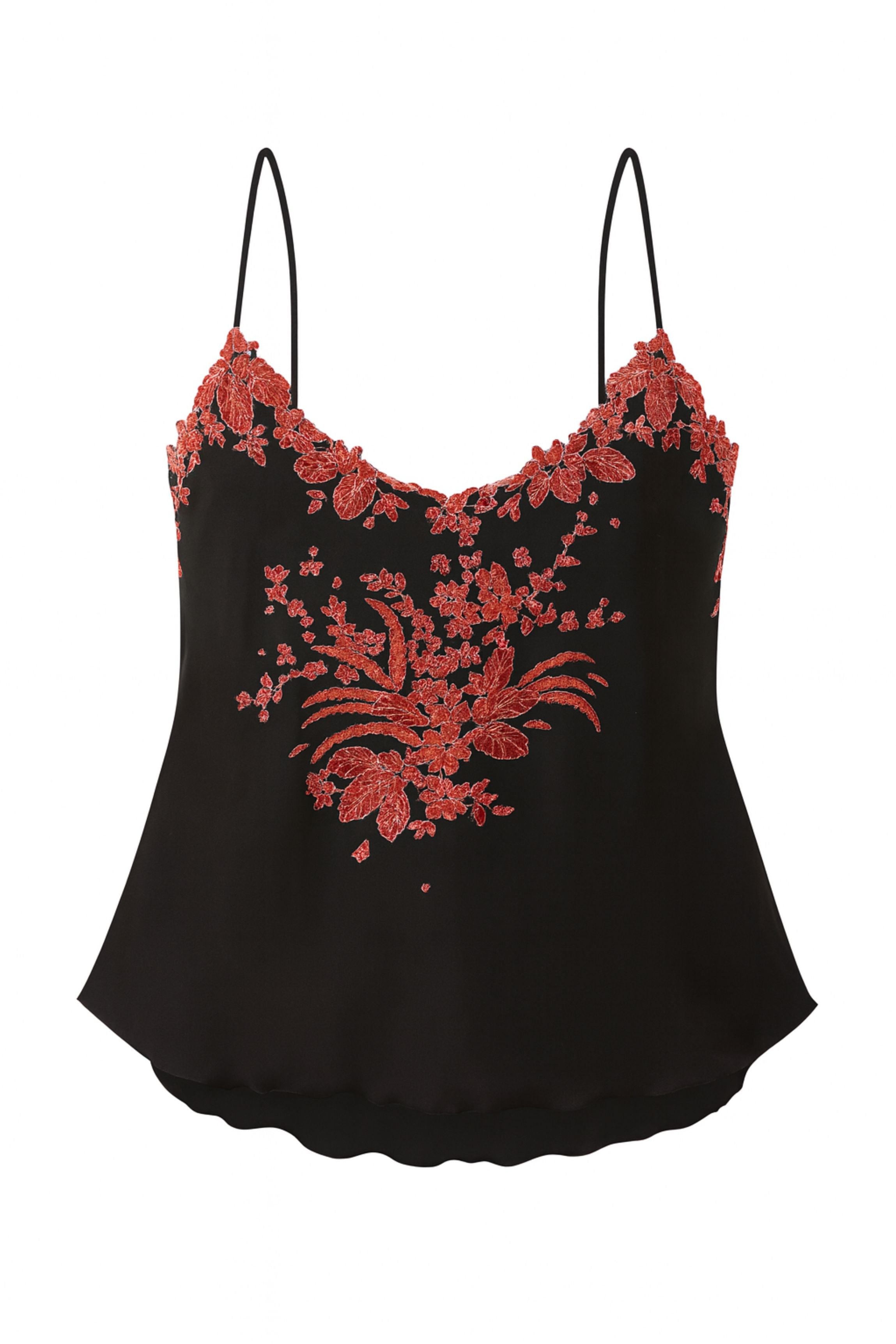 Top soie noire incrustée dentelle
