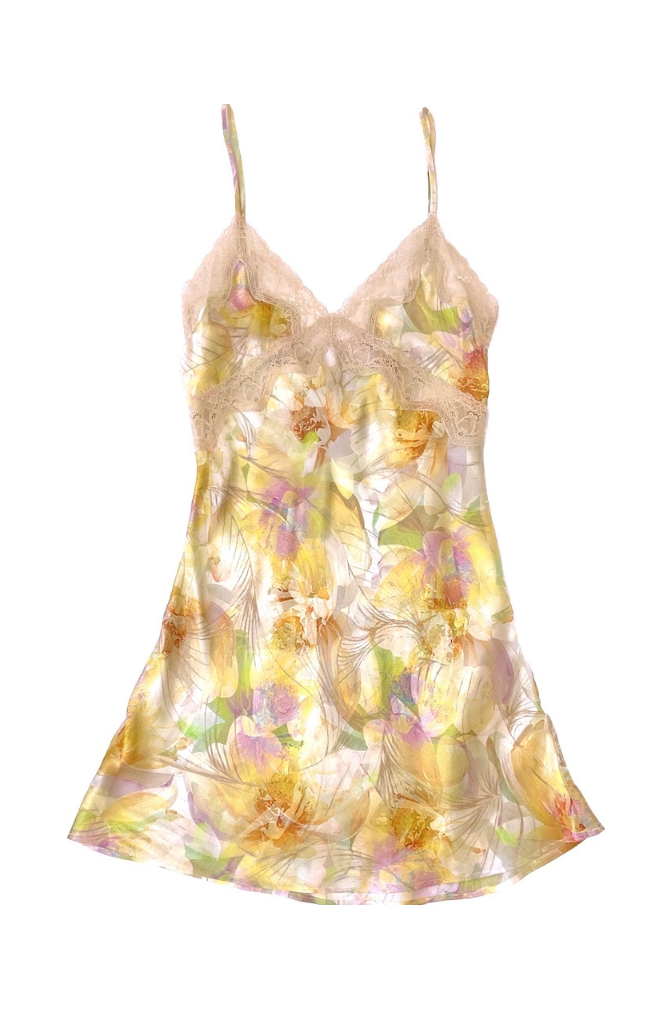 Nuisette en soie florale jaune