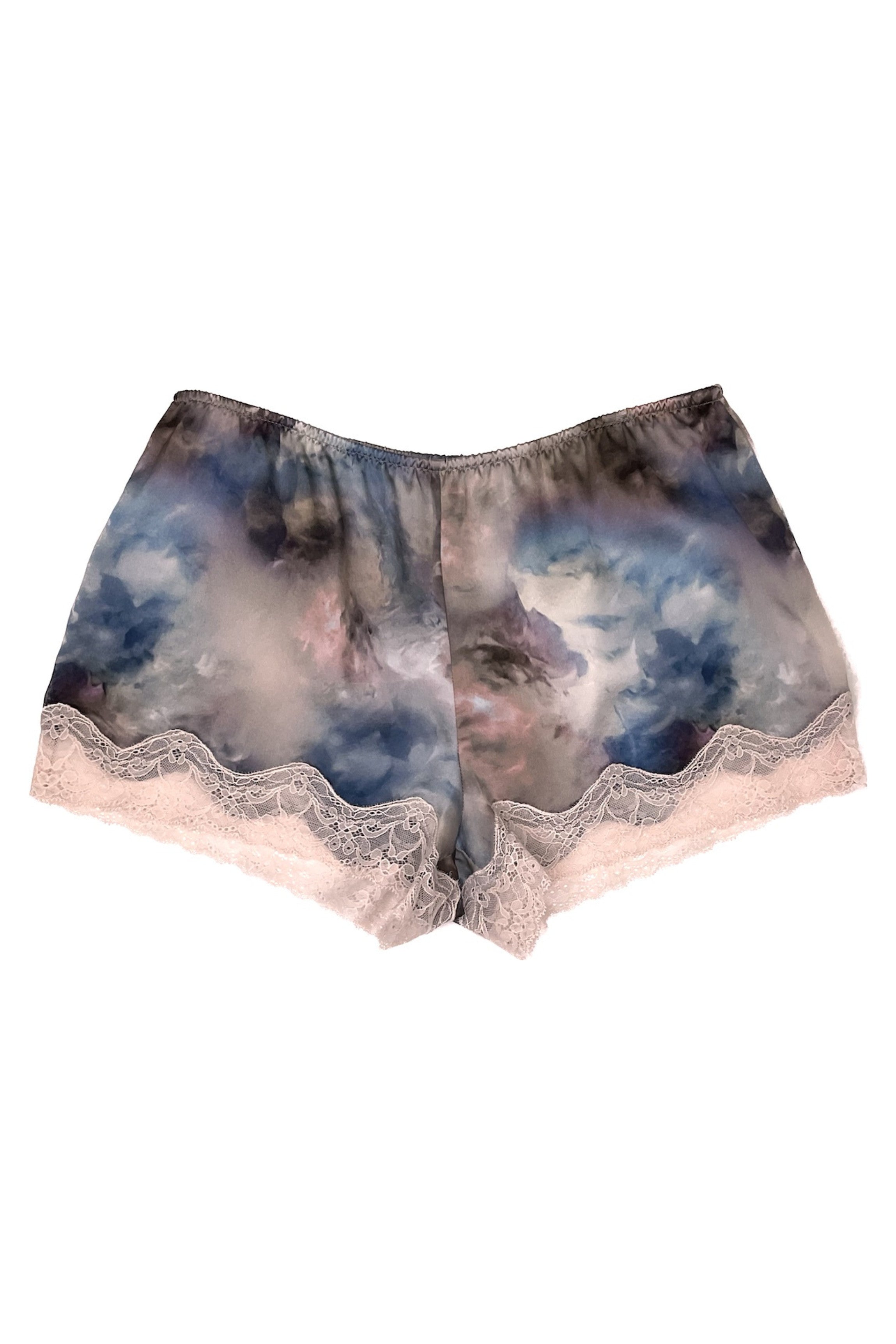 Short en soie bleu-gris