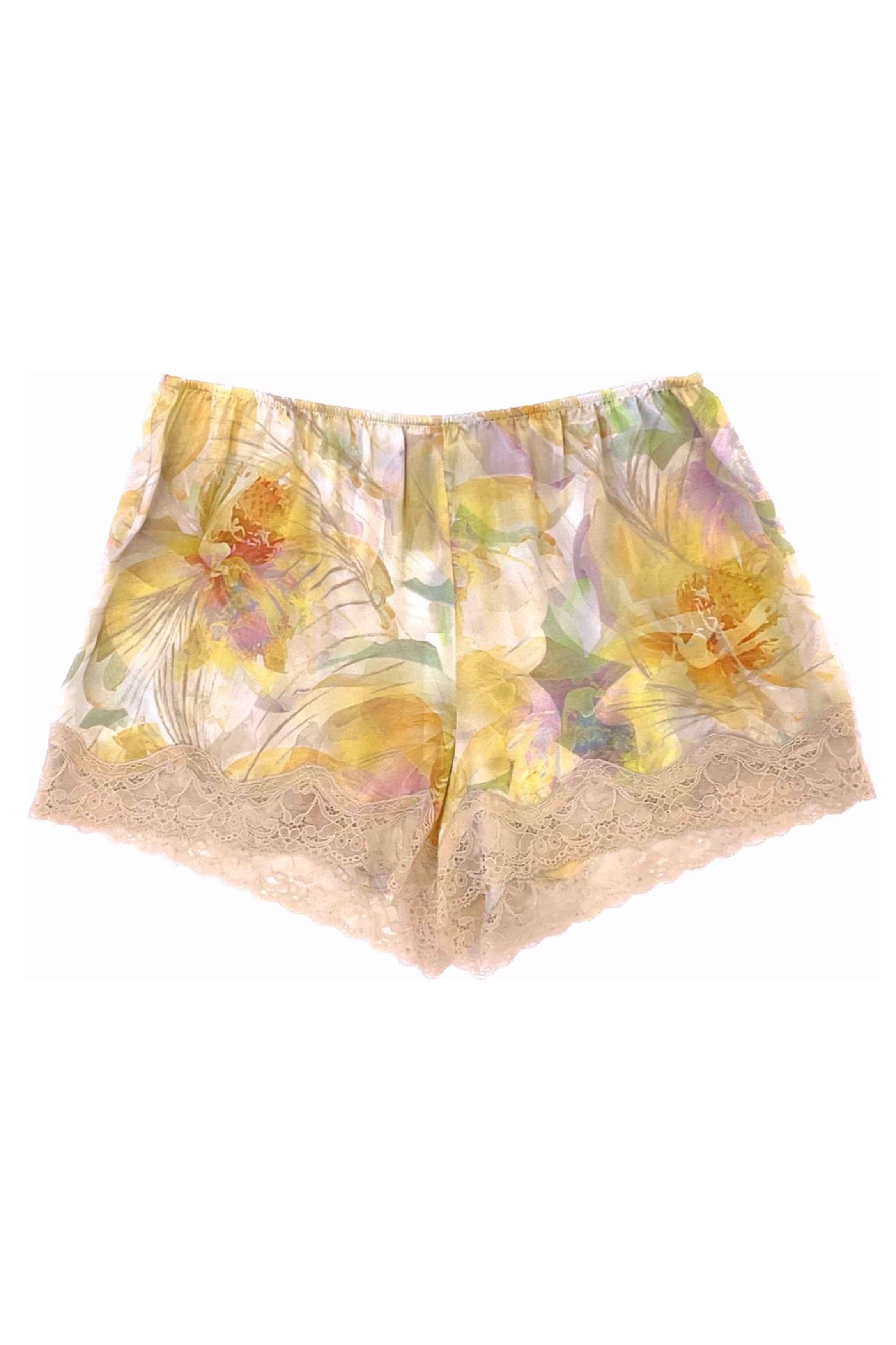 Short en soie floral jaune