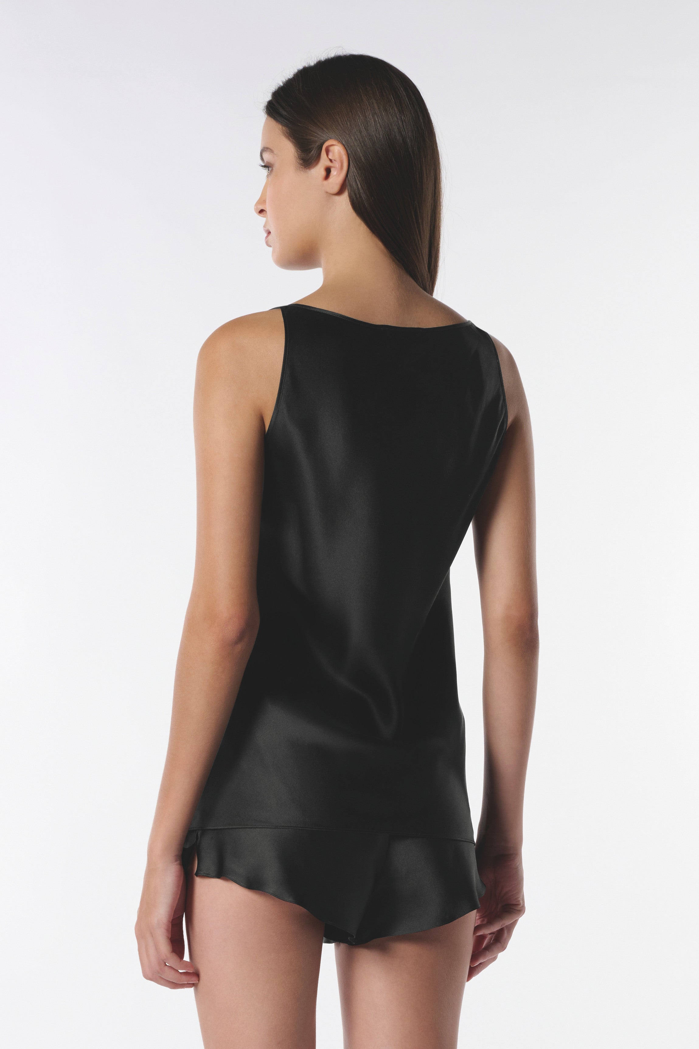 Débardeur soie noire strass