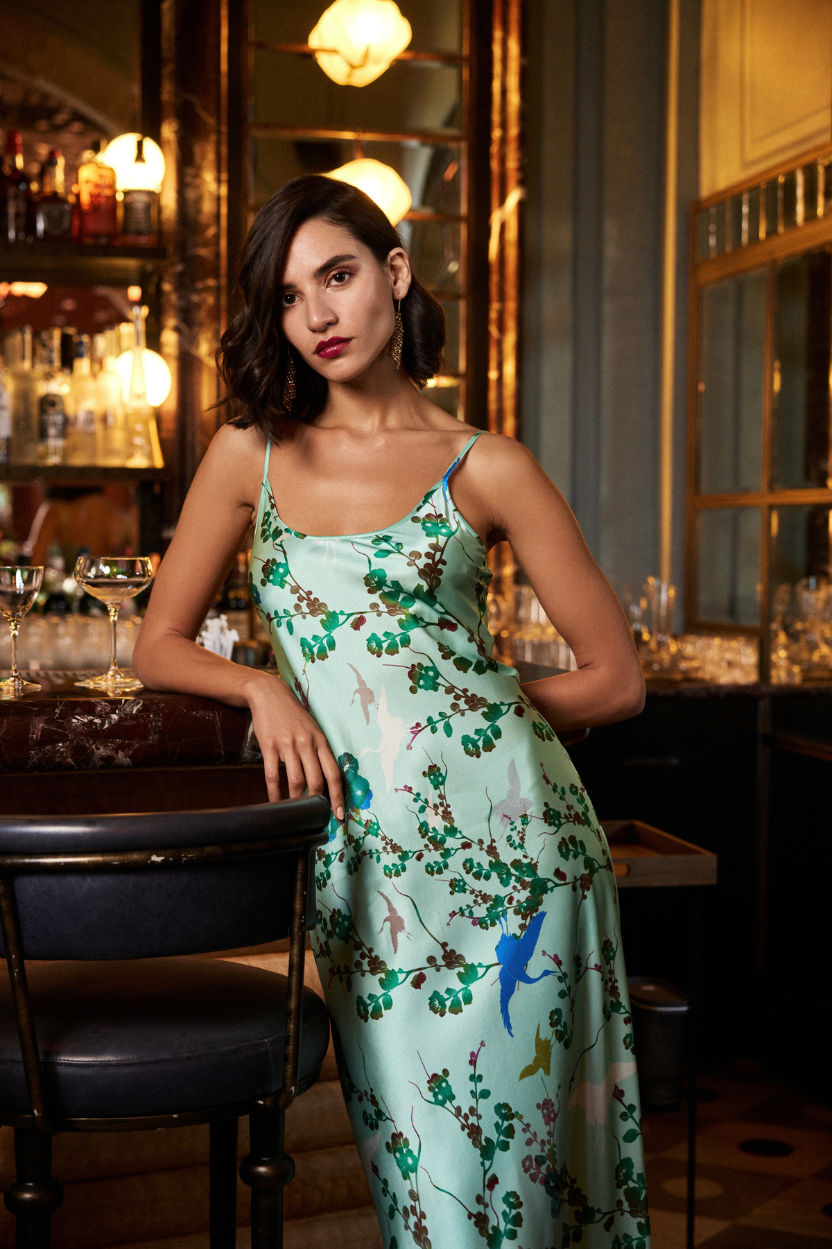 Robe en soie bleue fleurie