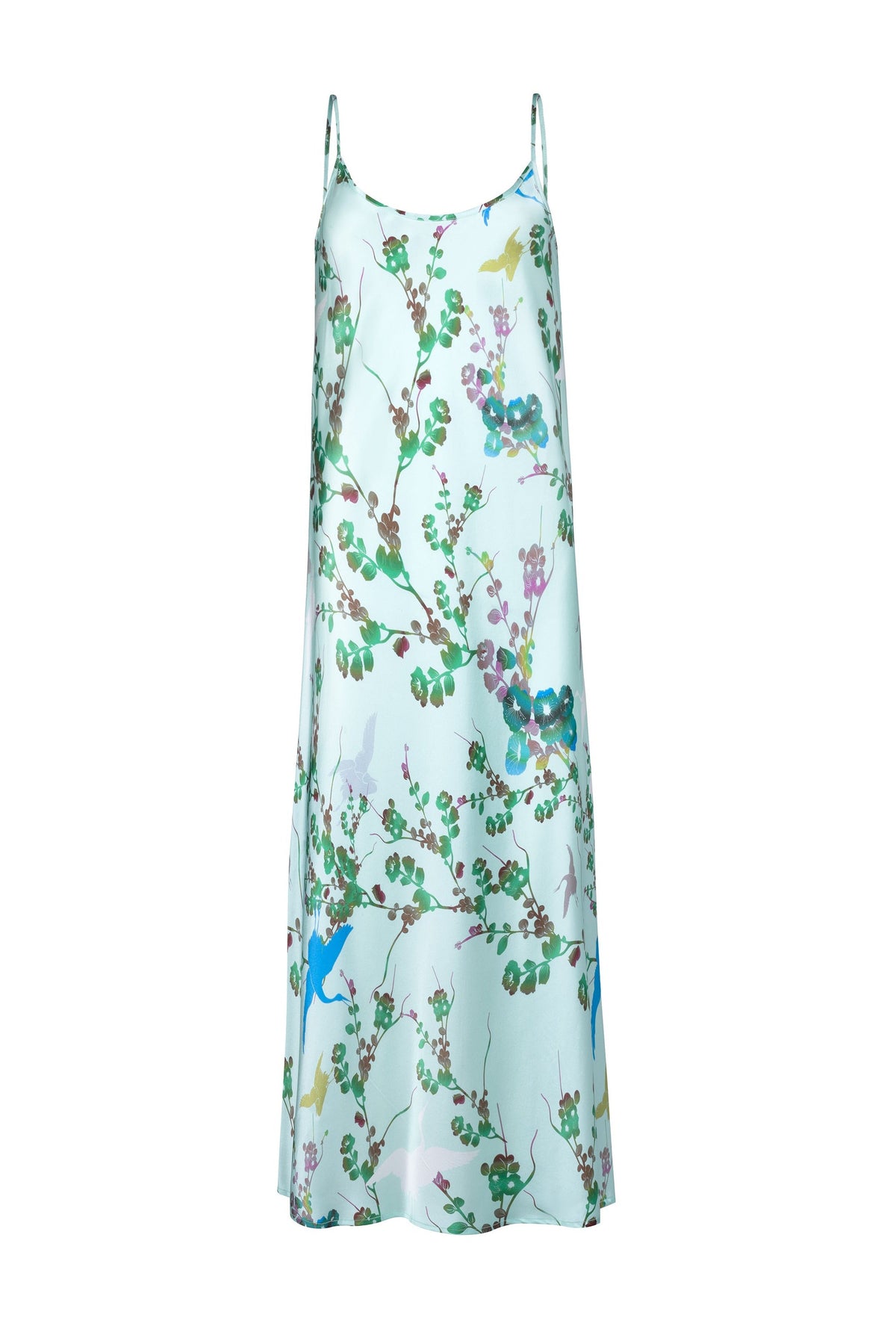 Robe en soie bleue fleurie