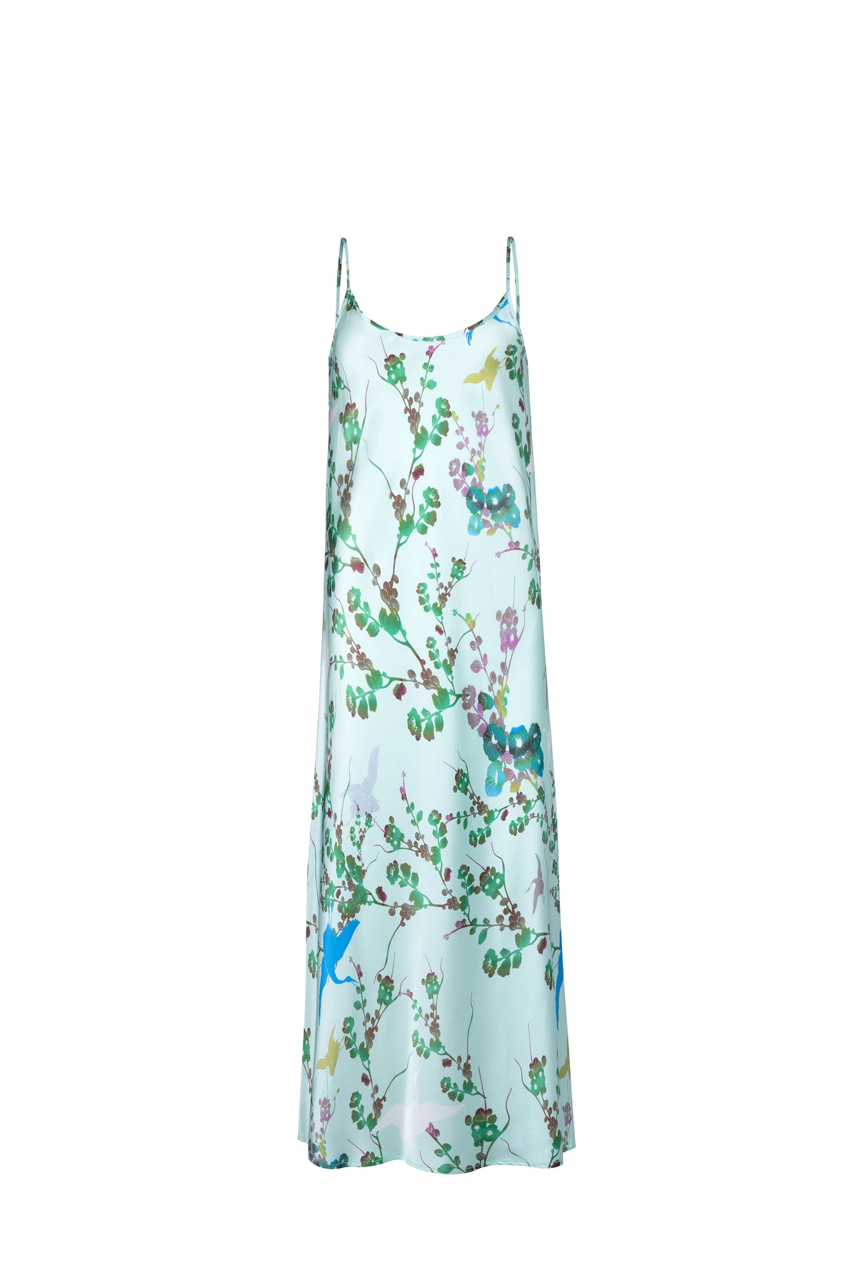 Robe en soie bleue fleurie