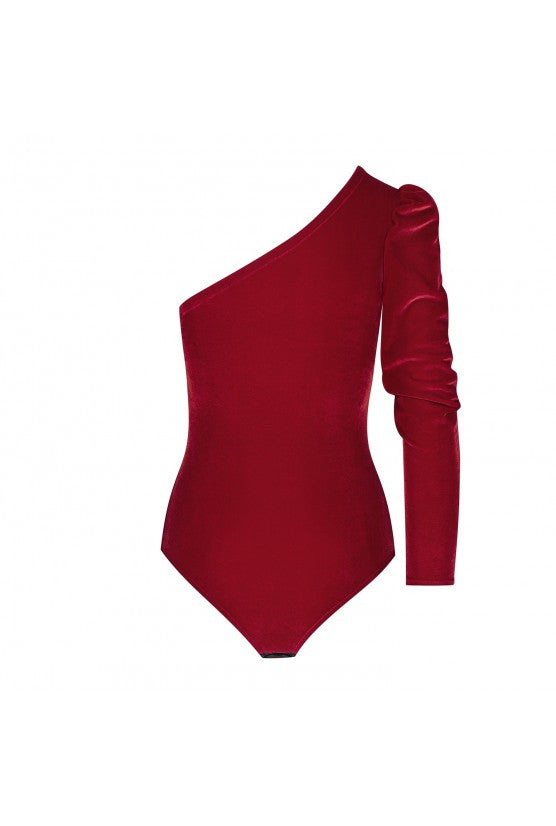 Body velours rouge épaule nue