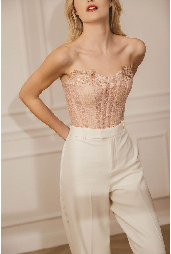 Corset blush dentelle chantilly MALIA