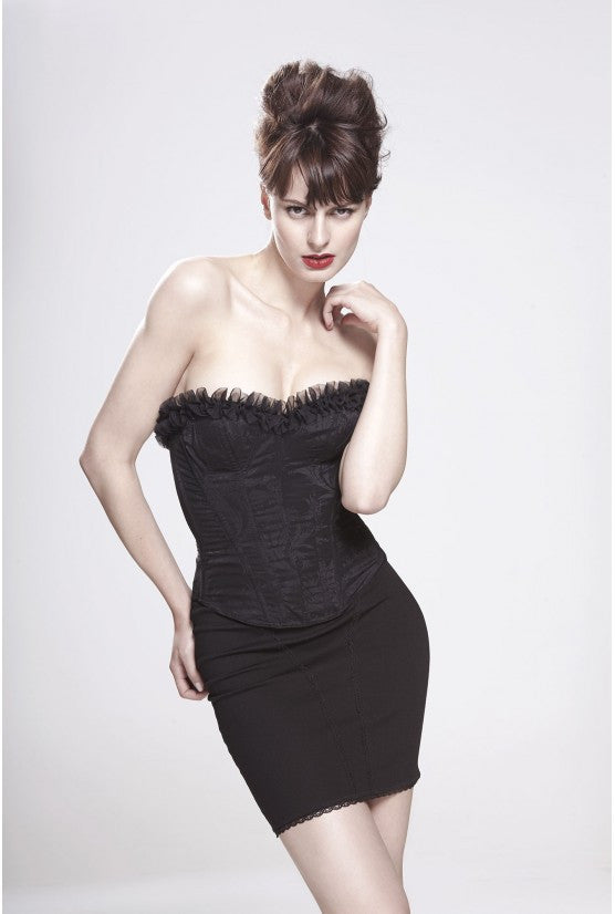Corset noir satin broché DIVA